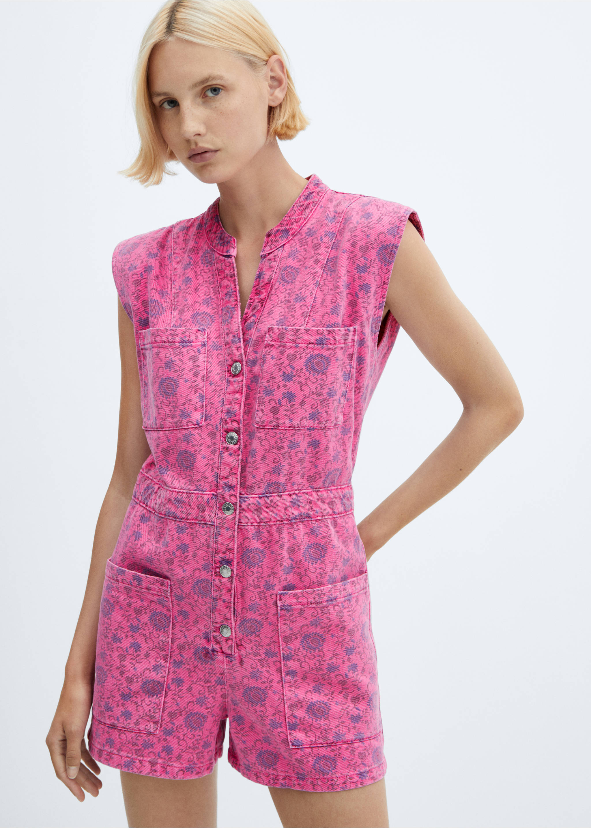 Printed denim jumpsuit - Medium plane, Fuchsia. Ref: 57062891-00.