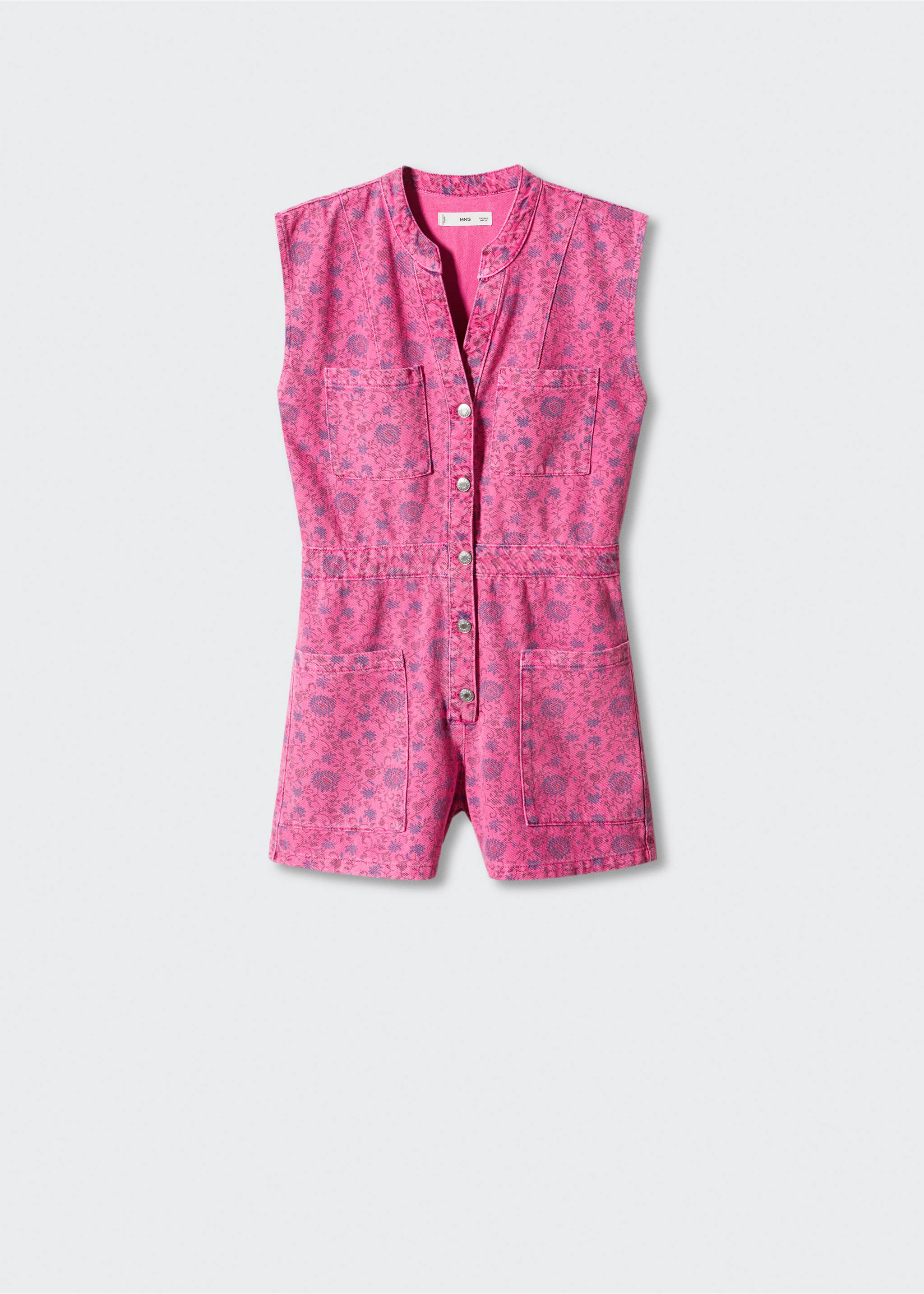 Printed denim jumpsuit - Article without model, Fuchsia. Ref: 57062891-00.