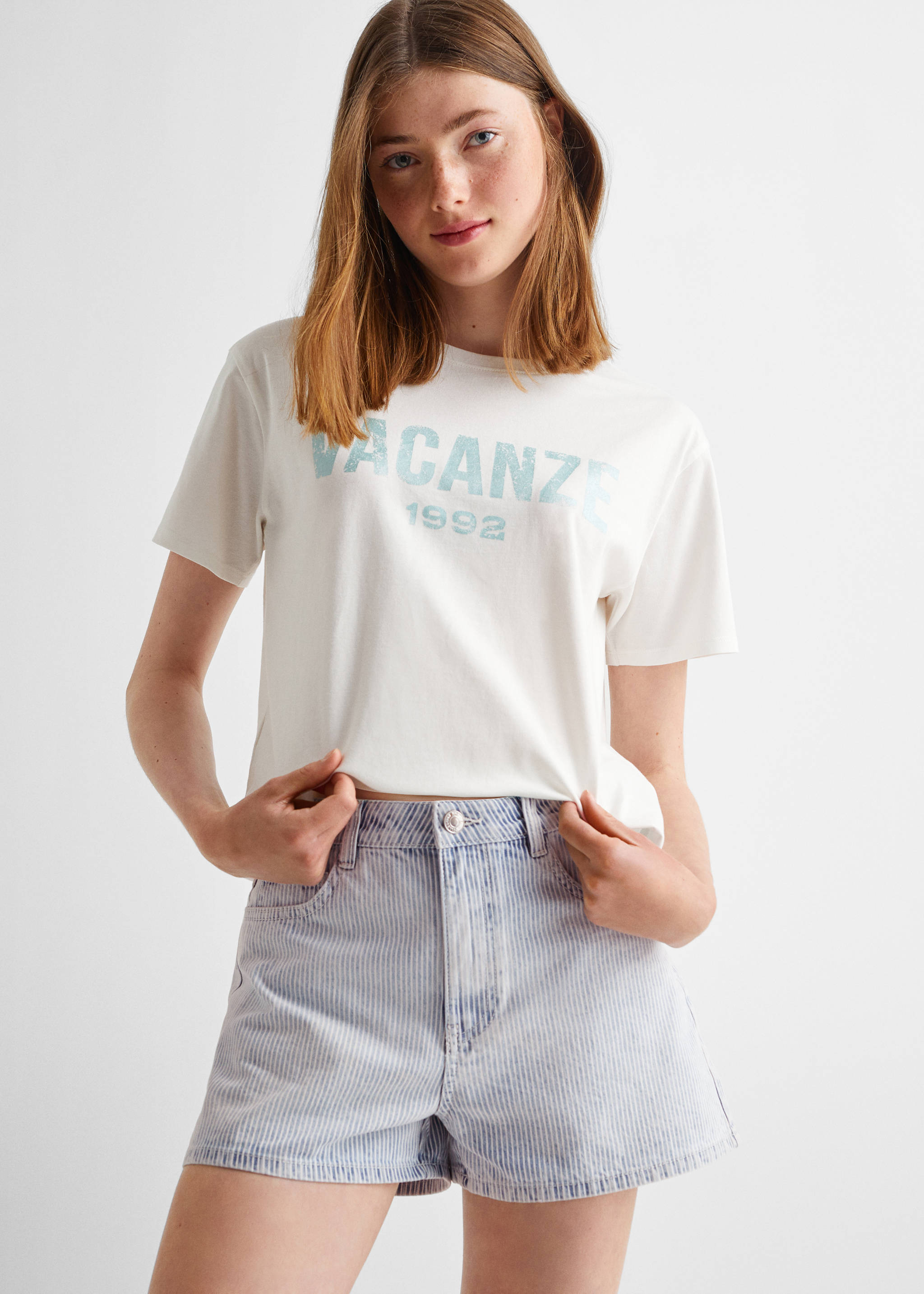 Short riscas algodão - Plano médio