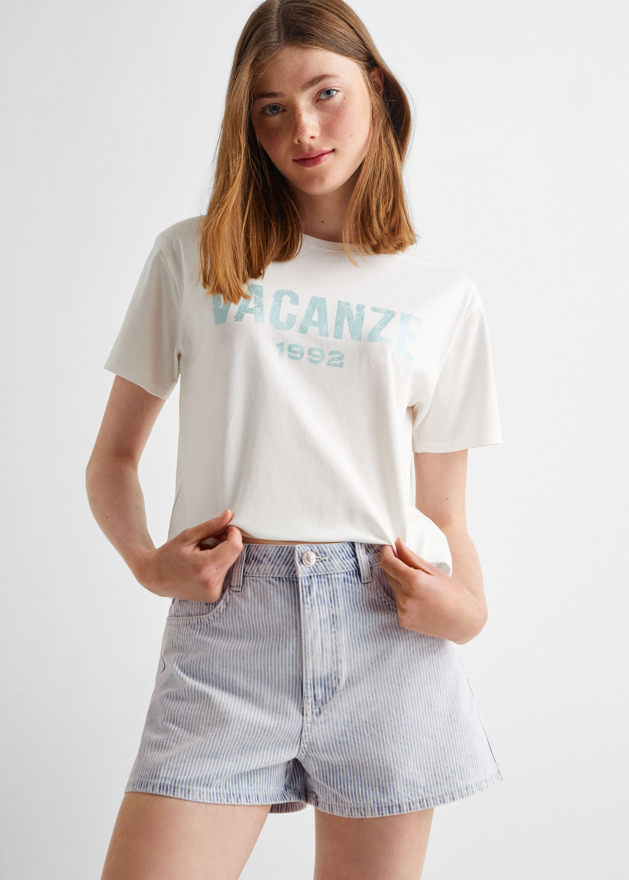 Shorts ratlles cotó - Pla mig