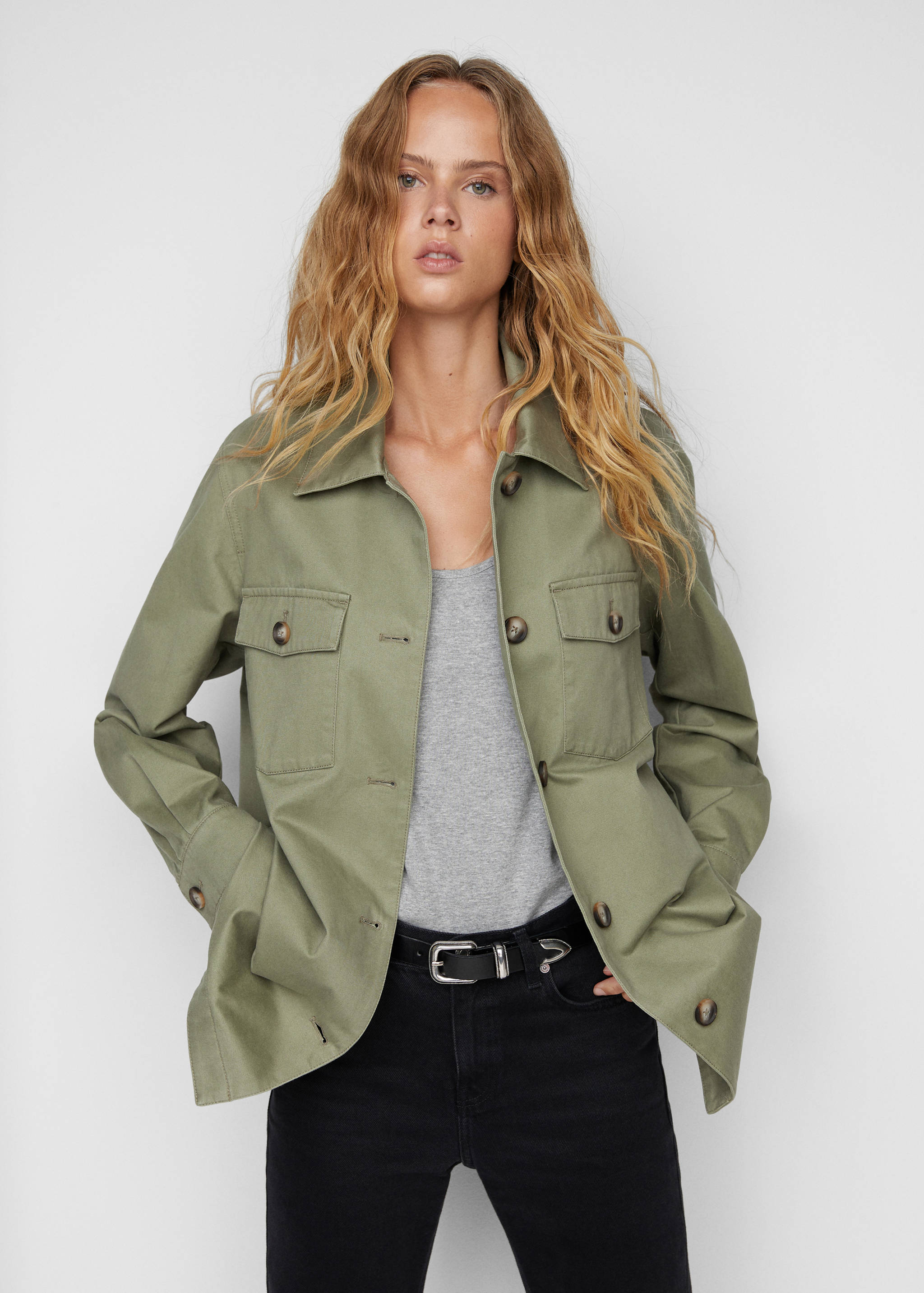 Sobrecamisa algodón botones - Plano medio