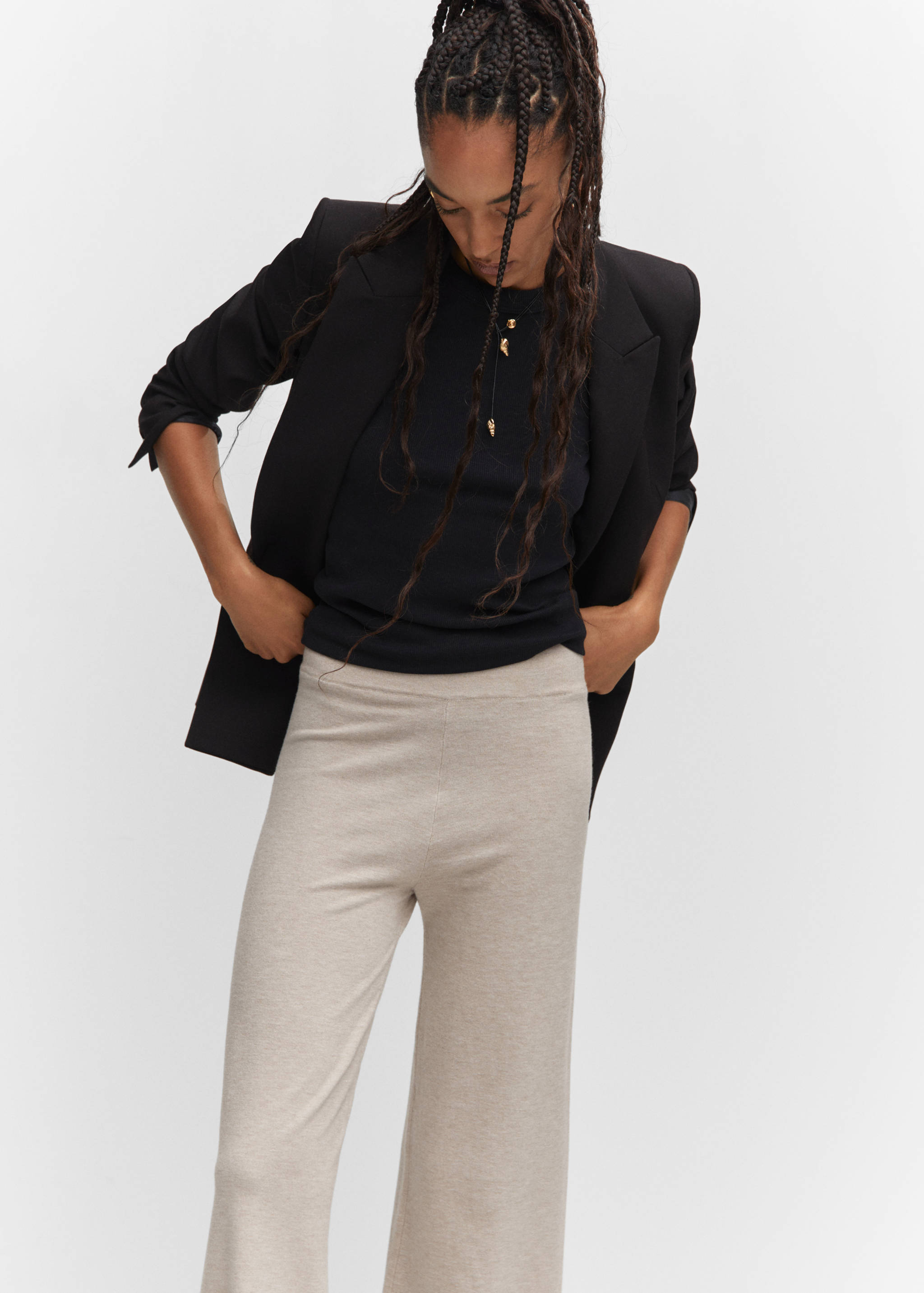 Fine-knit wideleg trousers - Details of the article 1