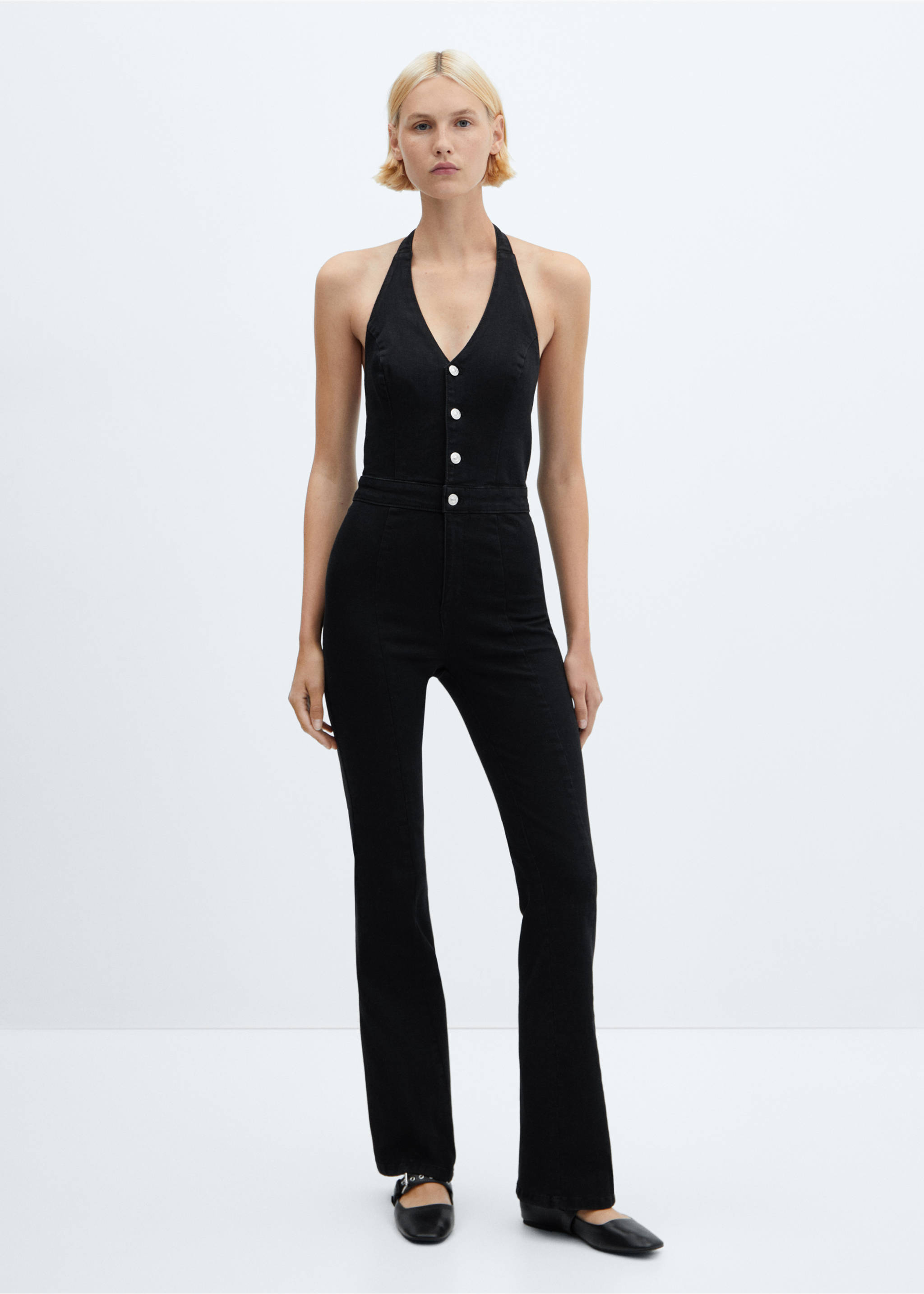 Denim halter-neck jumpsuit - General plane, Black denim. Ref: 57063808-00.