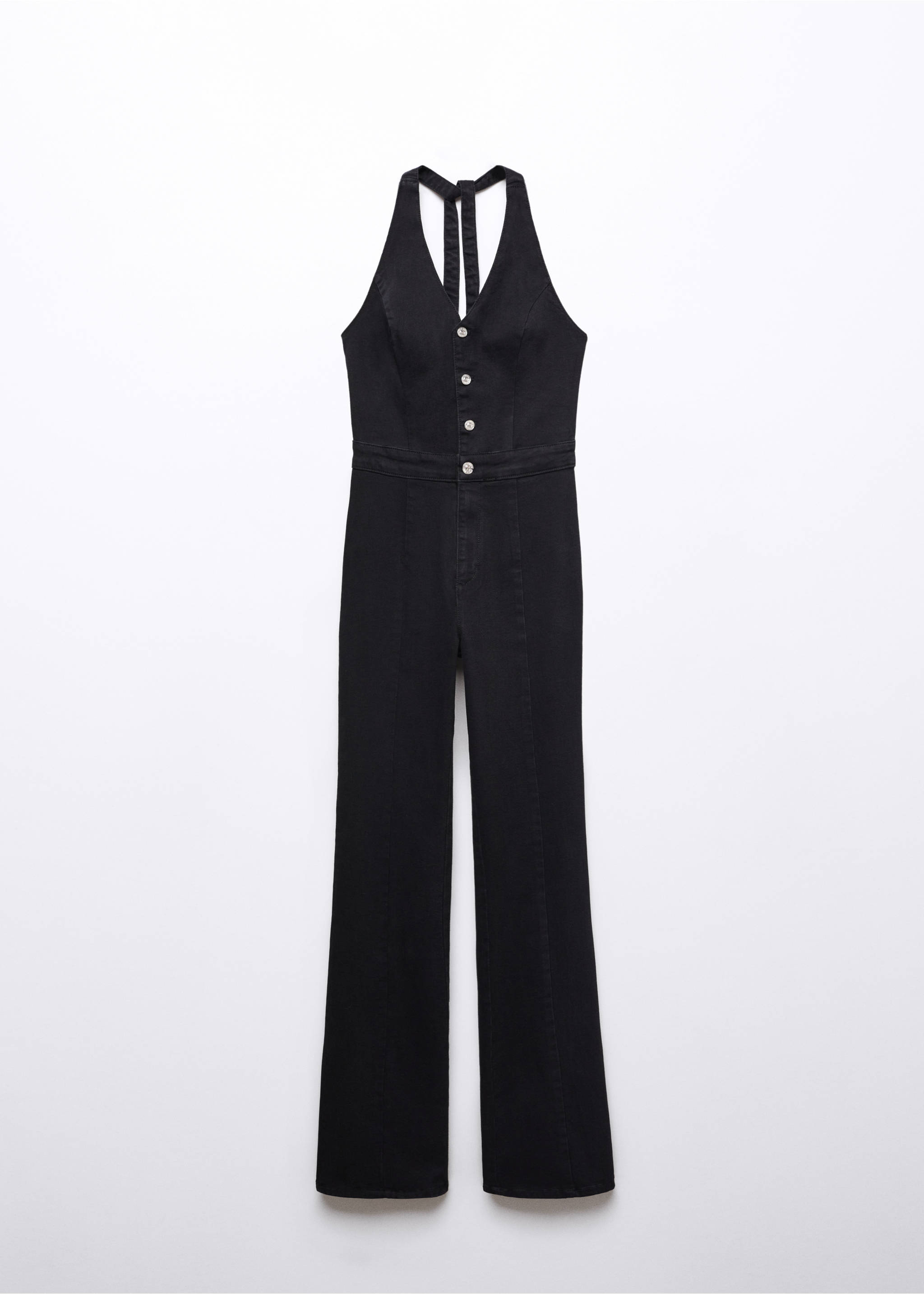 Denim halter-neck jumpsuit - Article without model, Black denim. Ref: 57063808-00.
