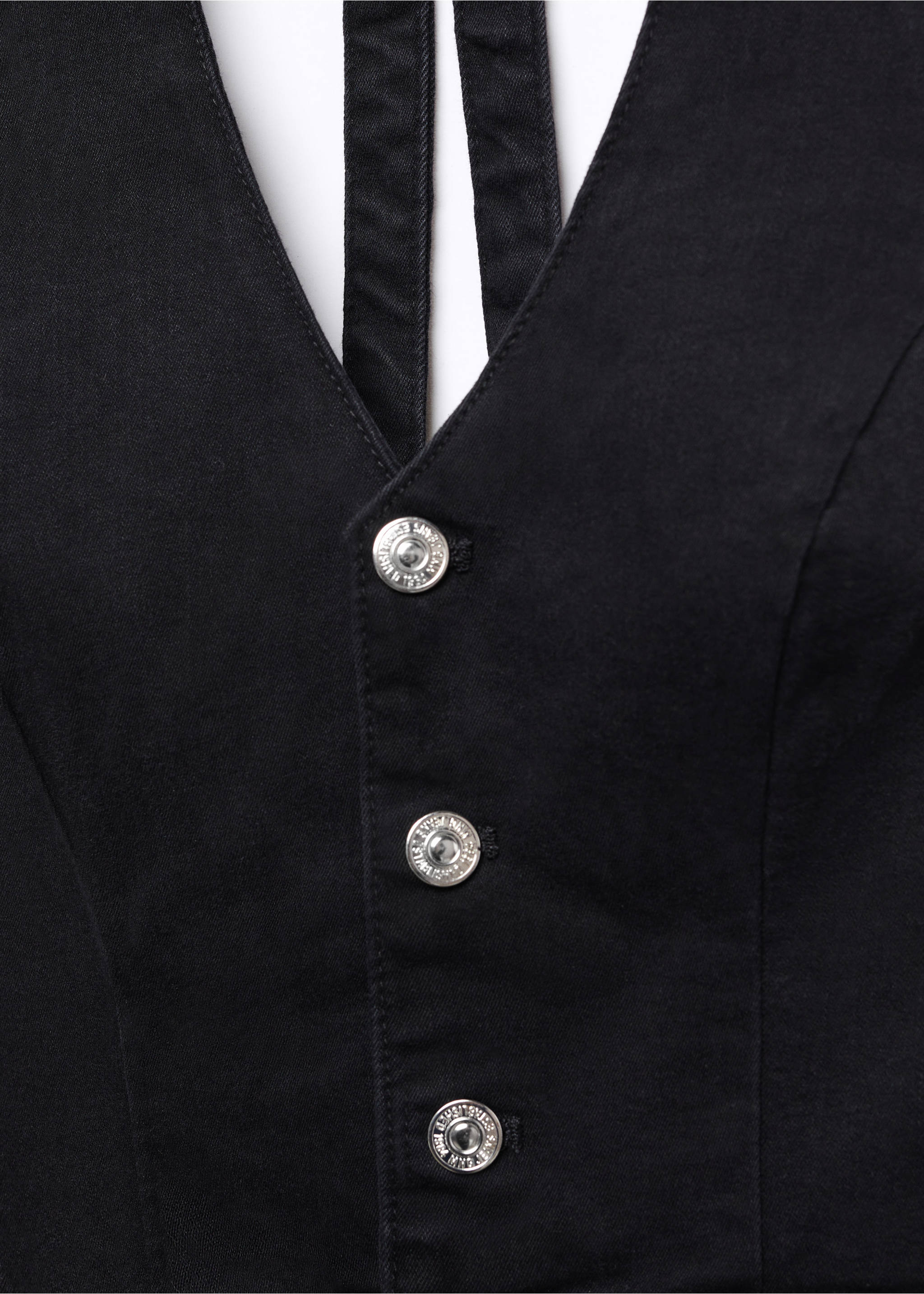 Denim halter-neck jumpsuit - Details of the article 8, Black denim. Ref: 57063808-00.