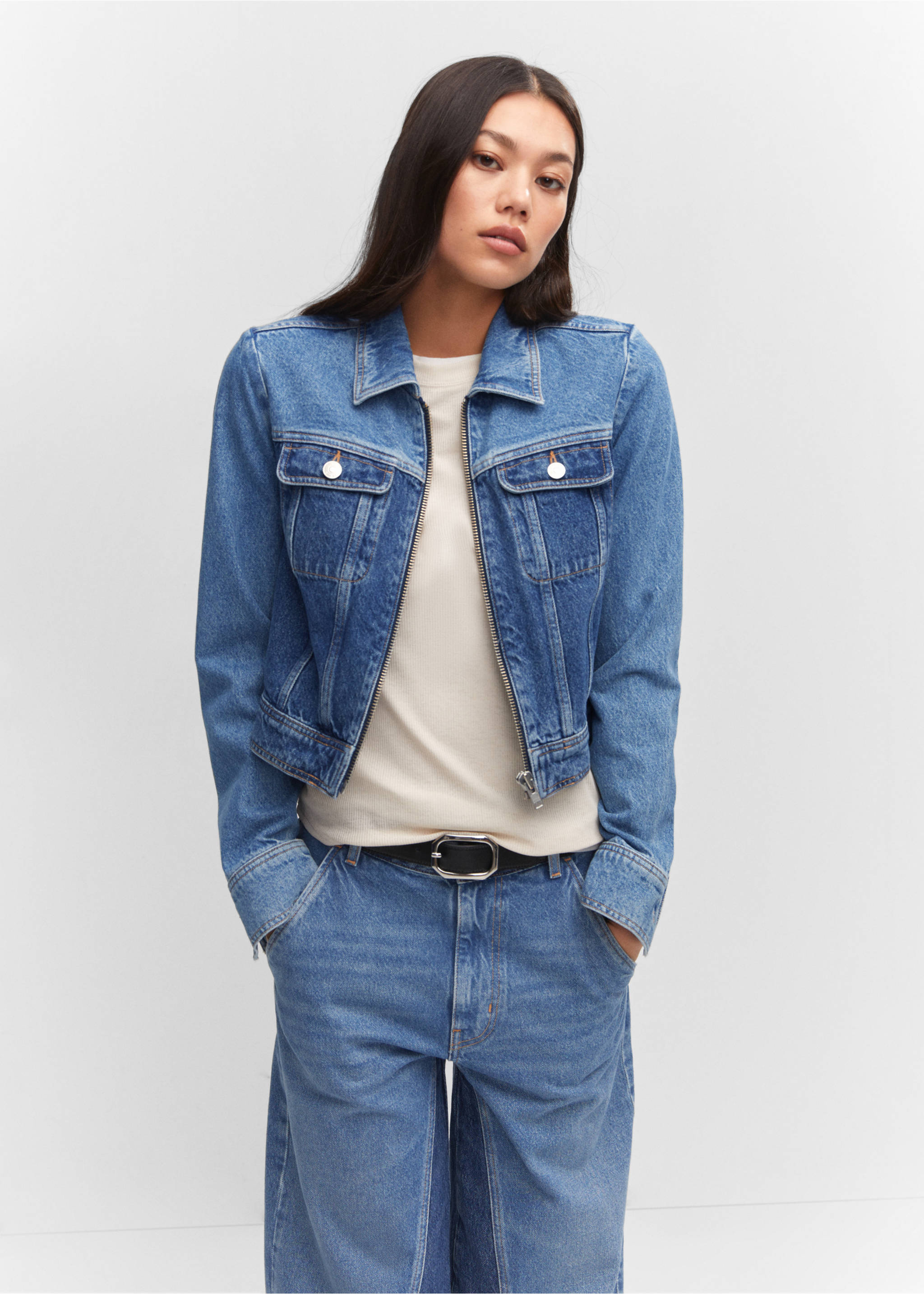 Contrast denim jacket - Medium plane, Medium Blue. Ref: 57063813-00.