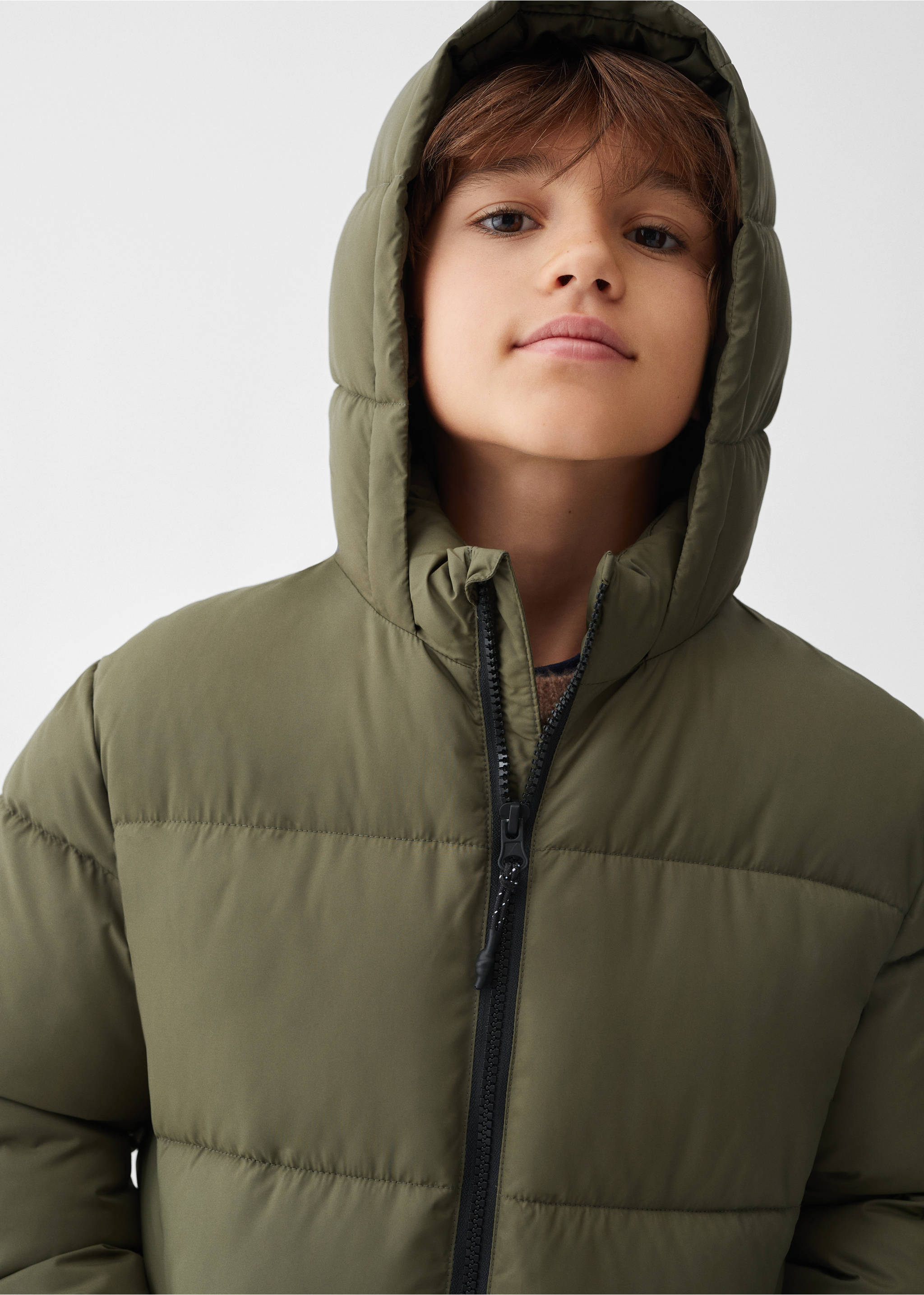 Quilted long coat - Details of the article 1, Khaki. Ref: 57064004-00.