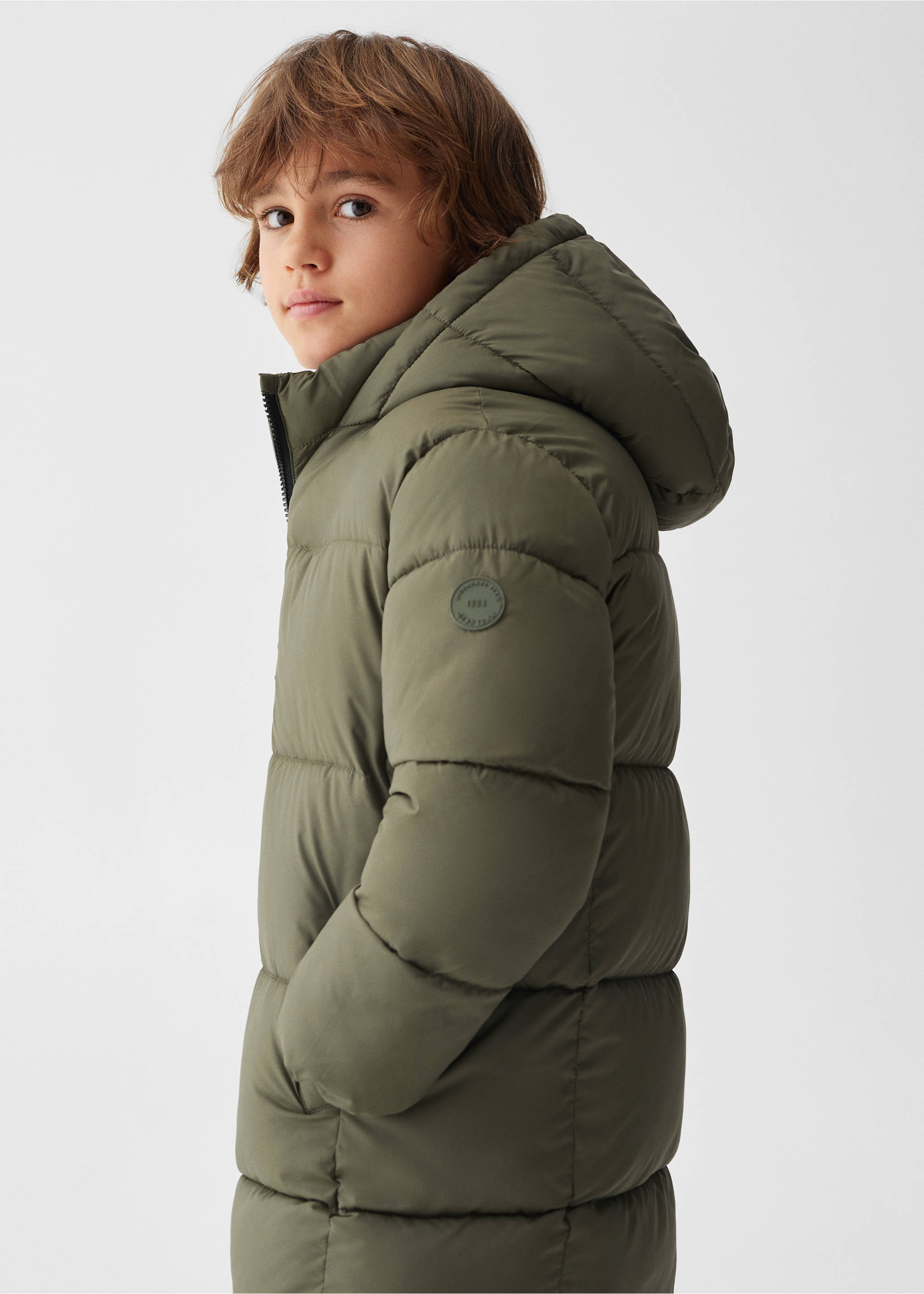 Quilted long coat - Details of the article 4, Khaki. Ref: 57064004-00.