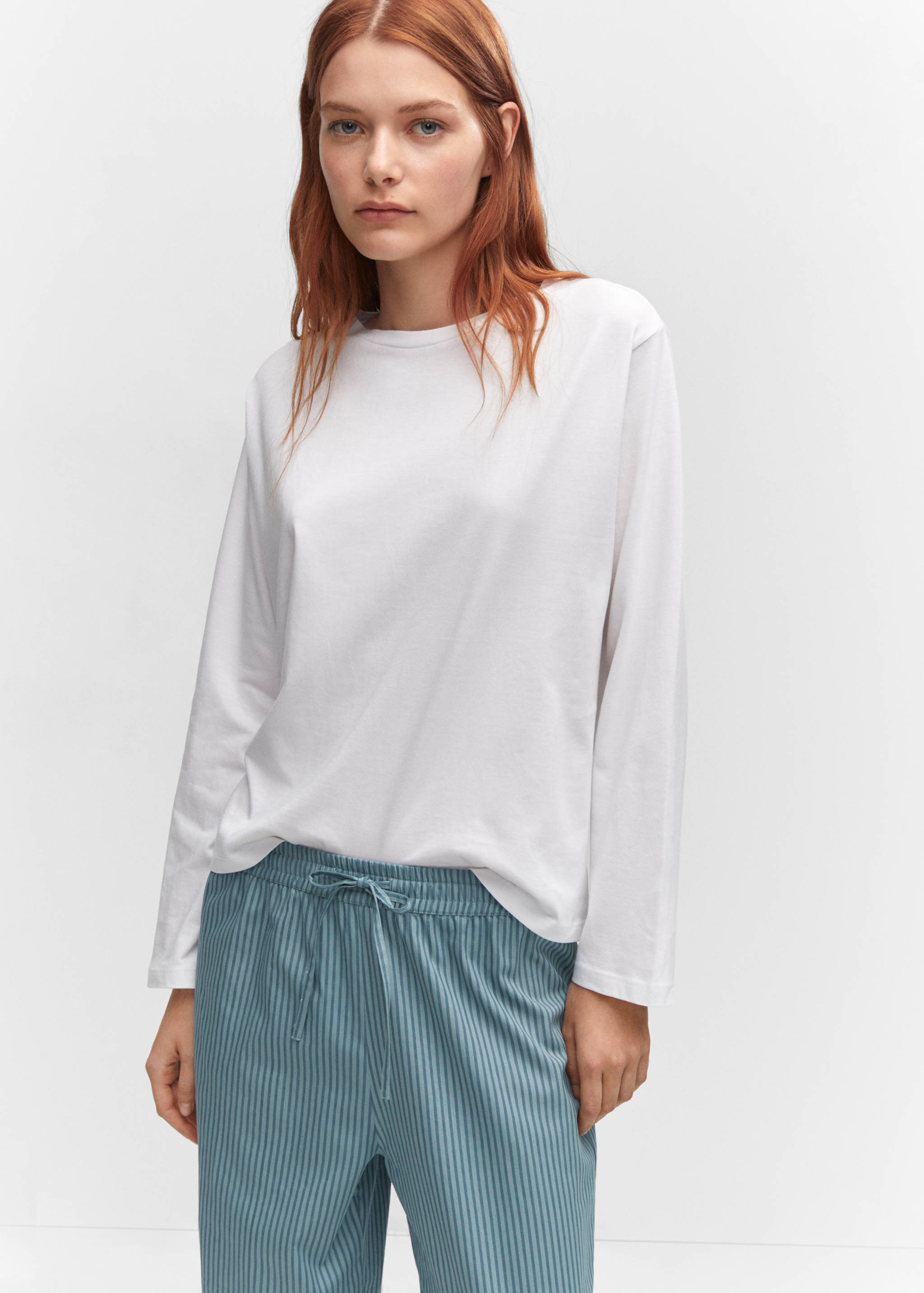 Pijama llarg cotó ratlles - Pla mig