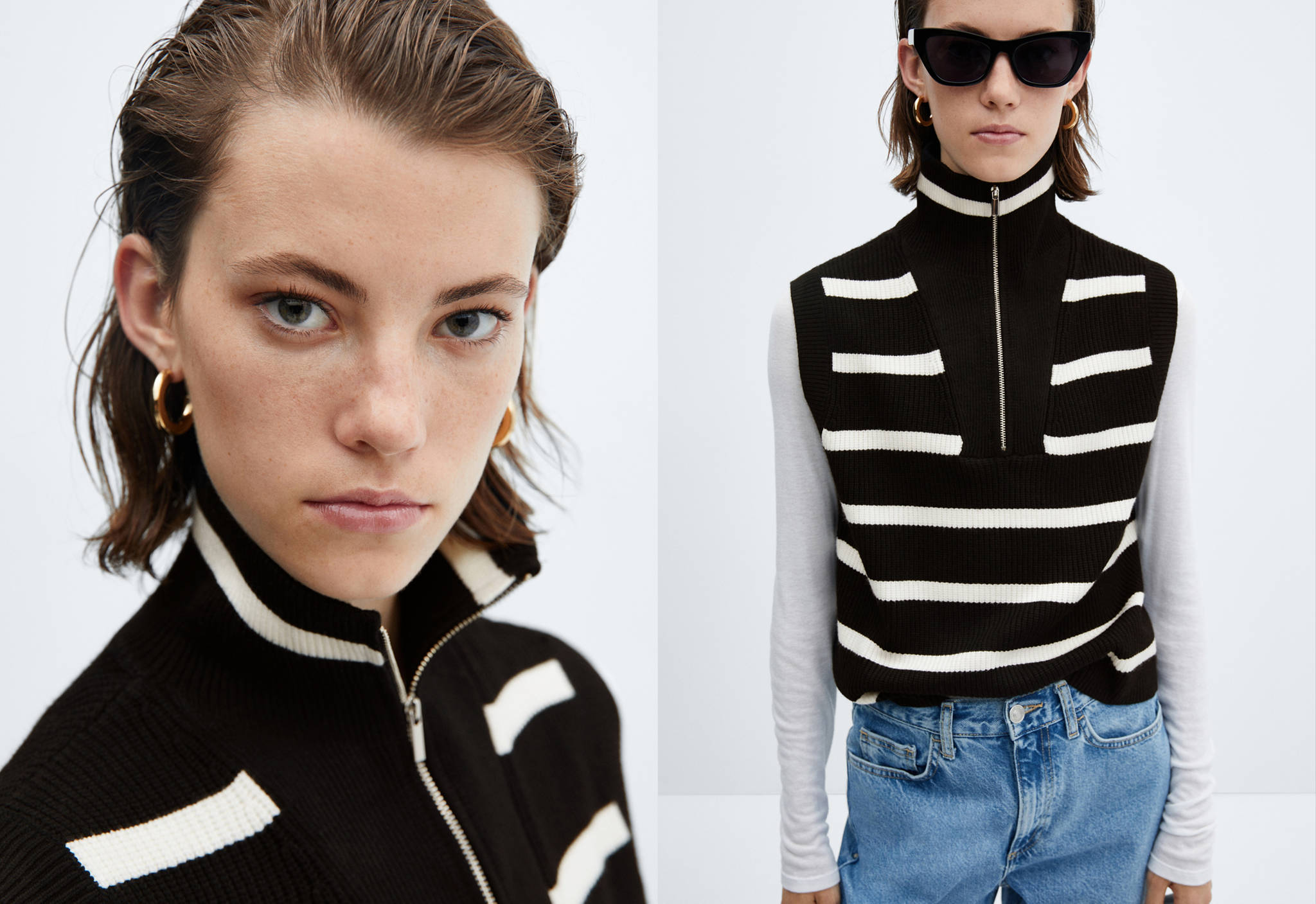 Striped gilet with zip - Panoramic plane