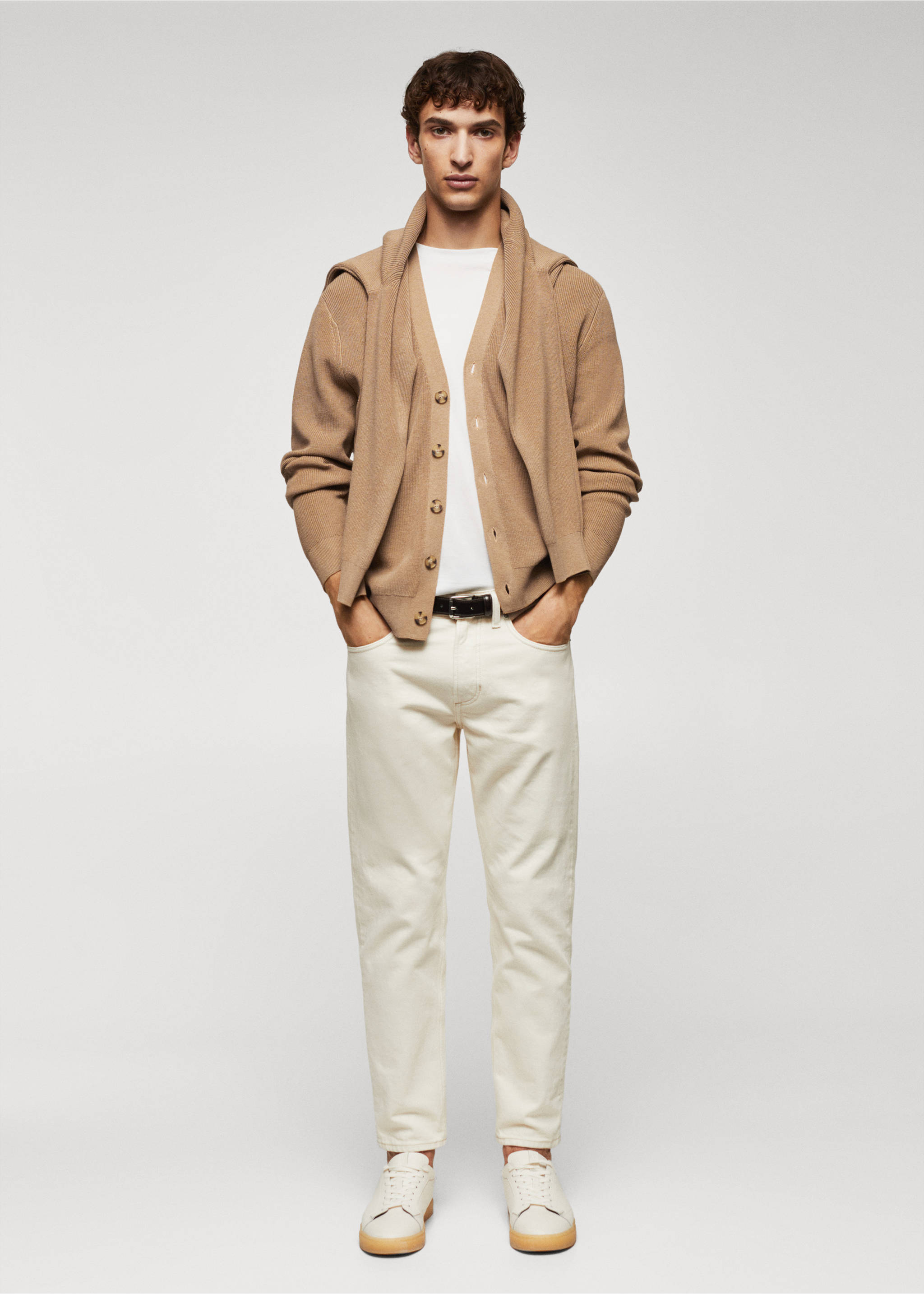 Strukturierter Baumwoll-Cardigan - Allgemeine Ansicht, Beige. Ref: 57064401-00.