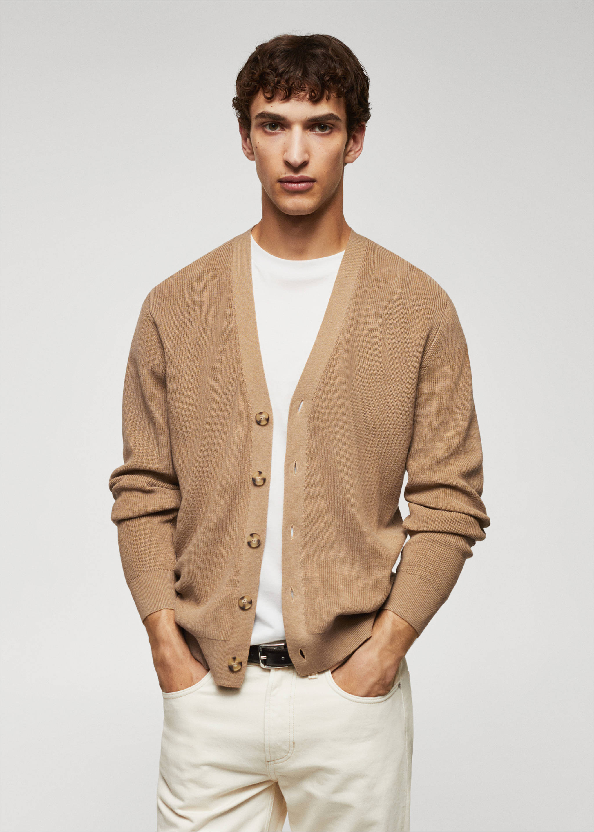 Strukturierter Baumwoll-Cardigan - Mittlere Ansicht, Beige. Ref: 57064401-00.