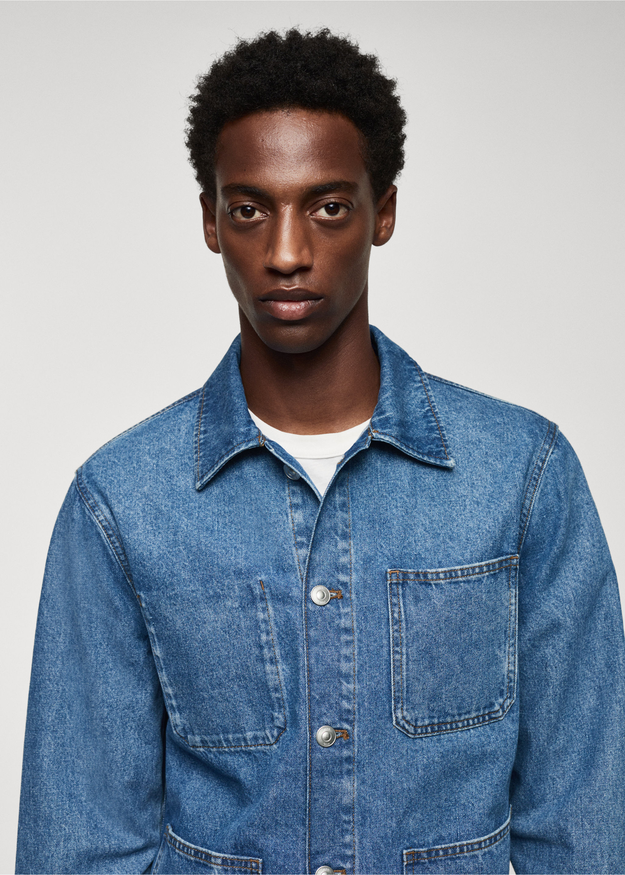 Cotton denim overshirt with pockets - Details of the article 1