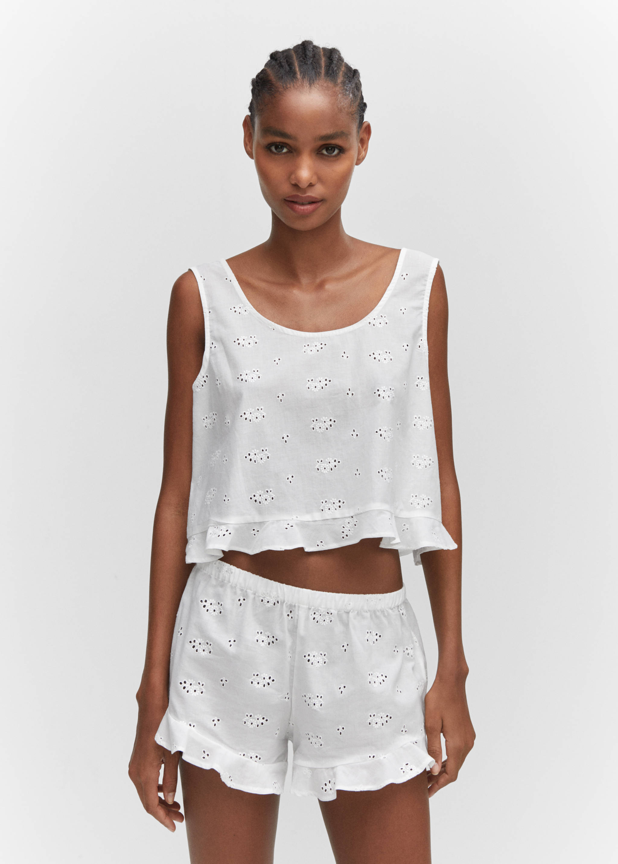 Cotton pyjama top with openwork details - Medium plane