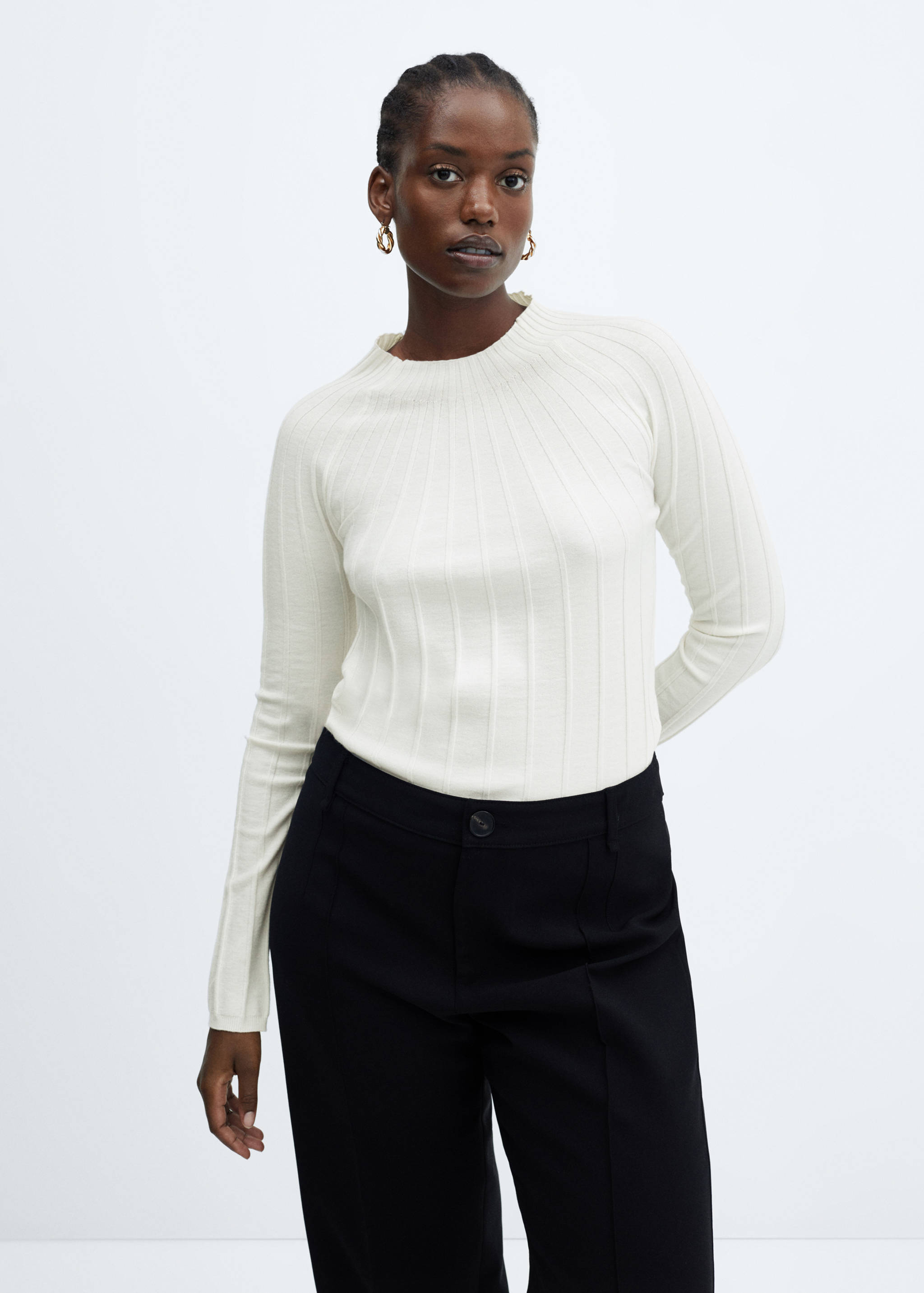 Ribbed sweater with perkins neck - Details of the article 5