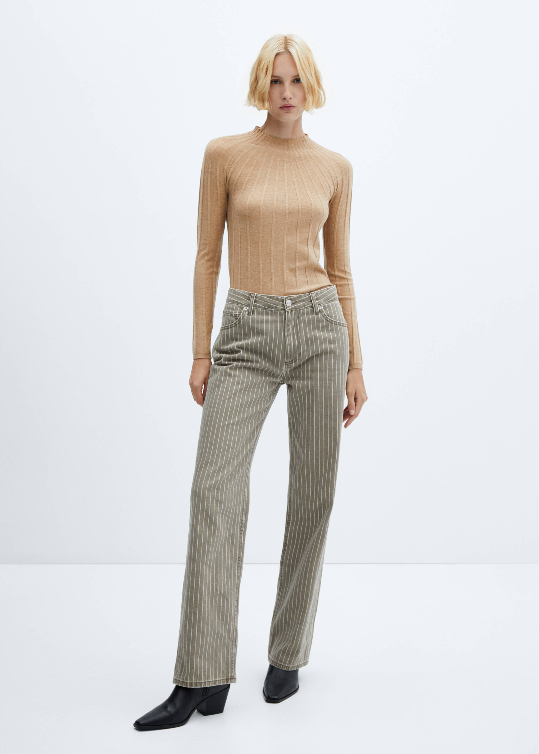 Ribbed sweater with perkins neck - General plane