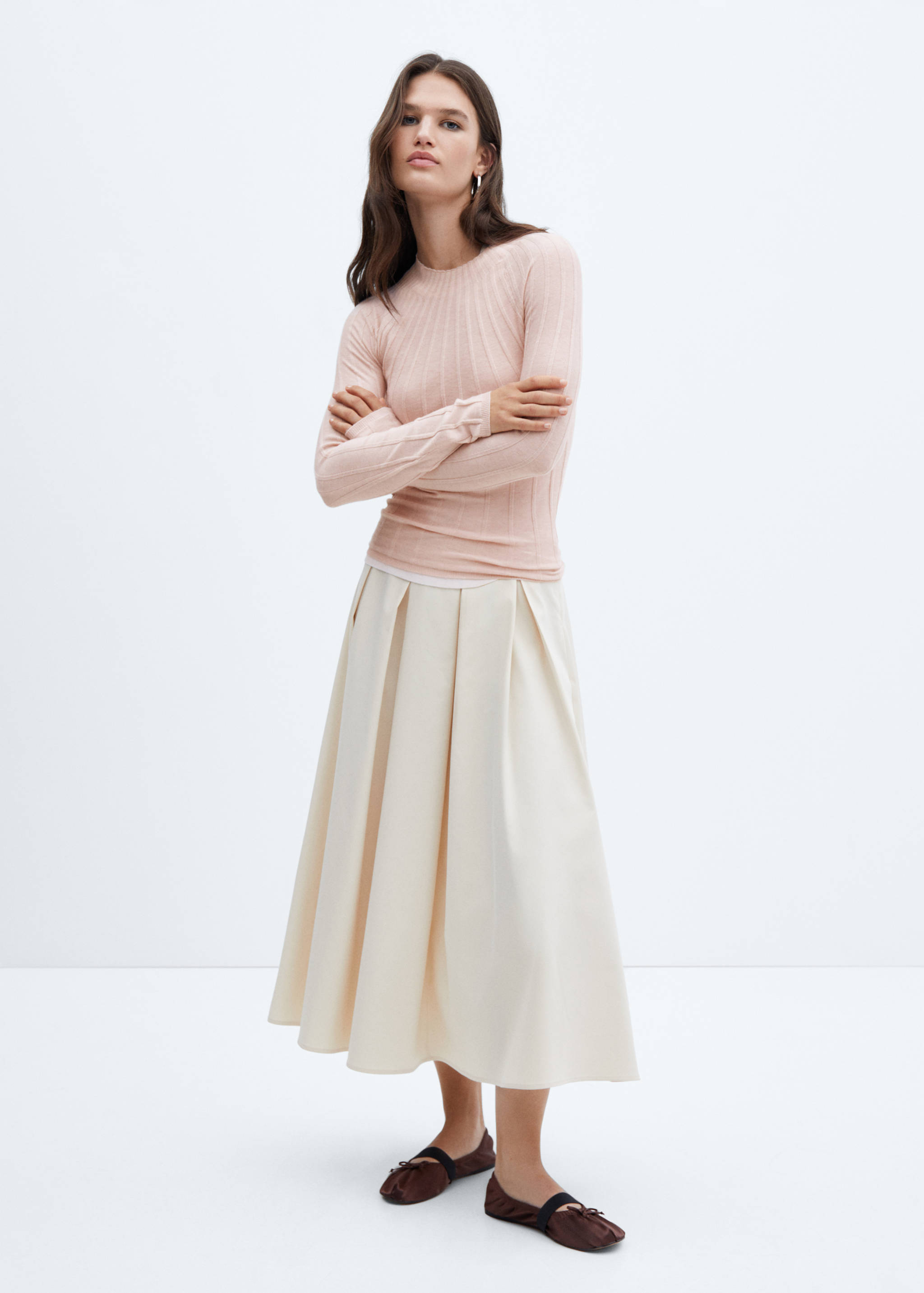 Ribbed sweater with perkins neck - General plane
