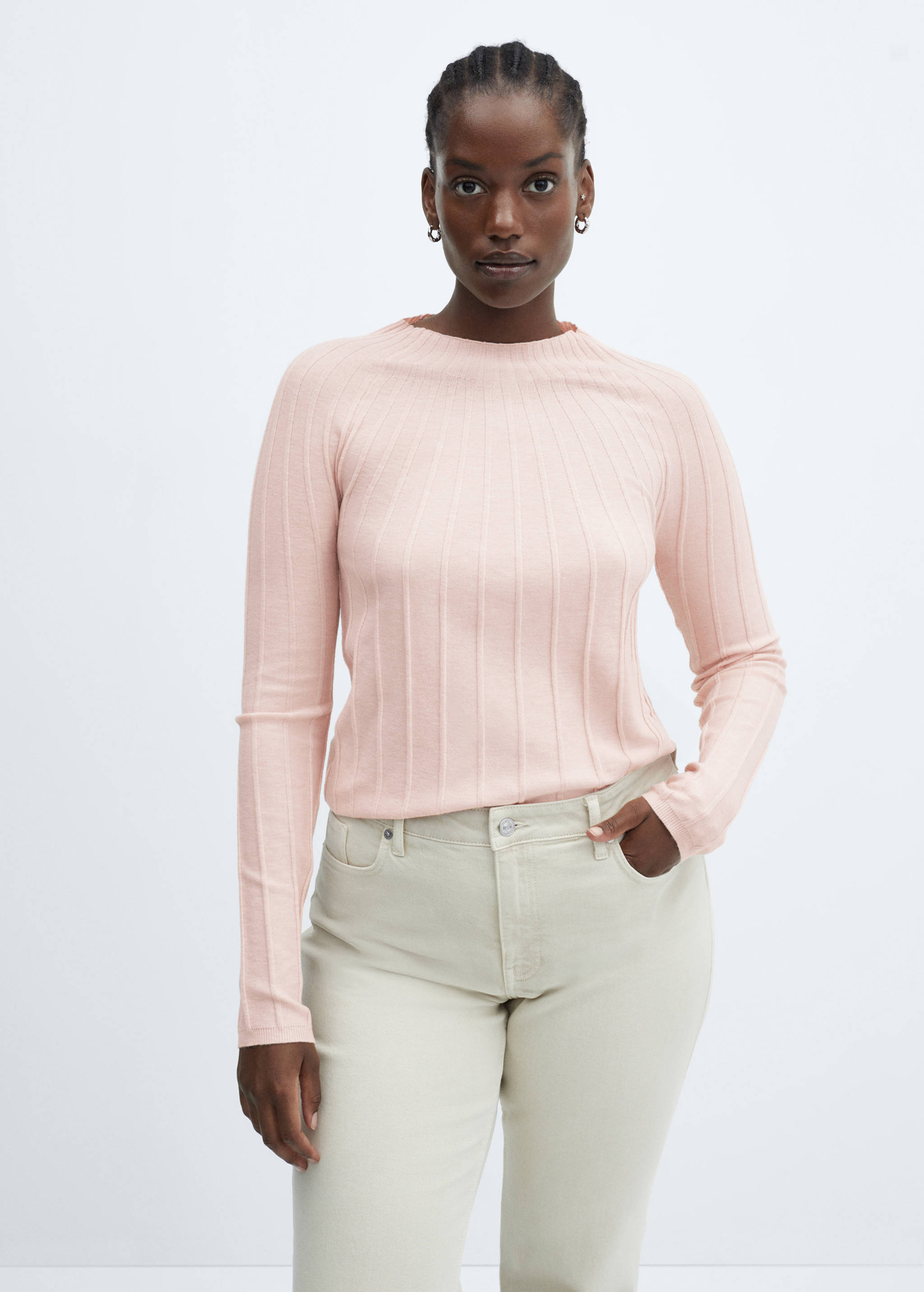Ribbed sweater with perkins neck - Details of the article 5
