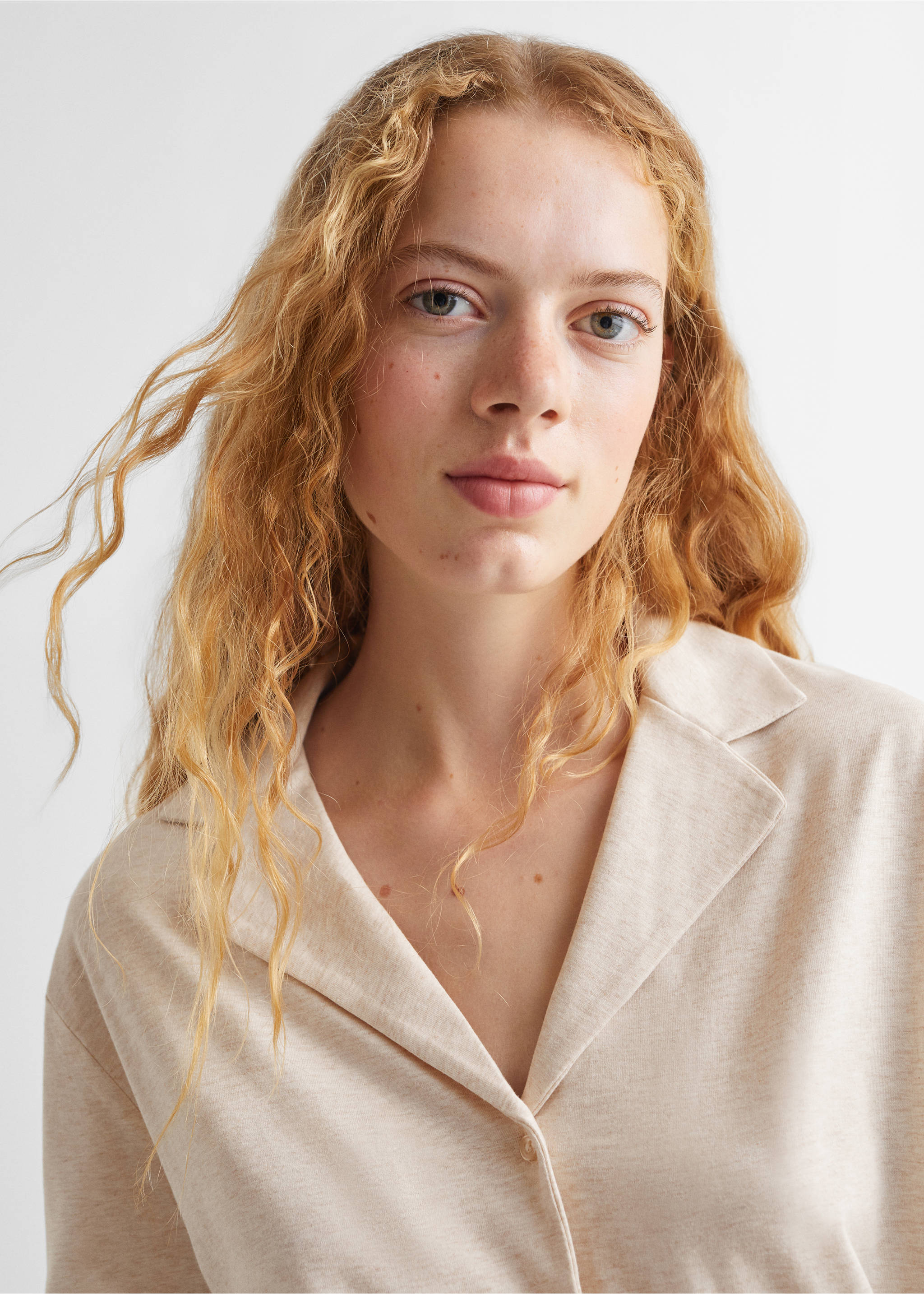 Cotton long pyjamas - Details of the article 1, Beige. Ref: 57065795-00.