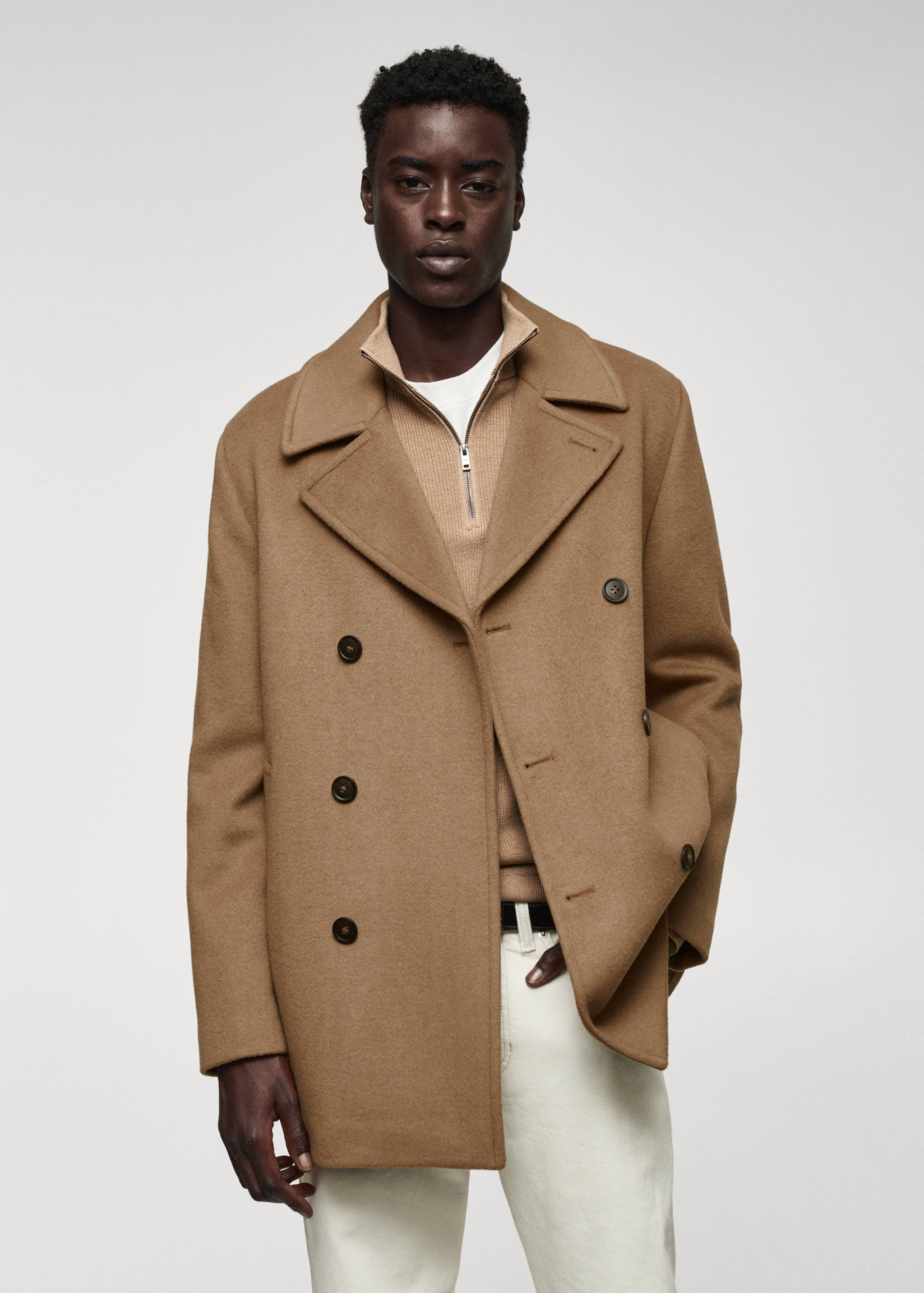 Manteau croisé laine recyclée - Plan moyen