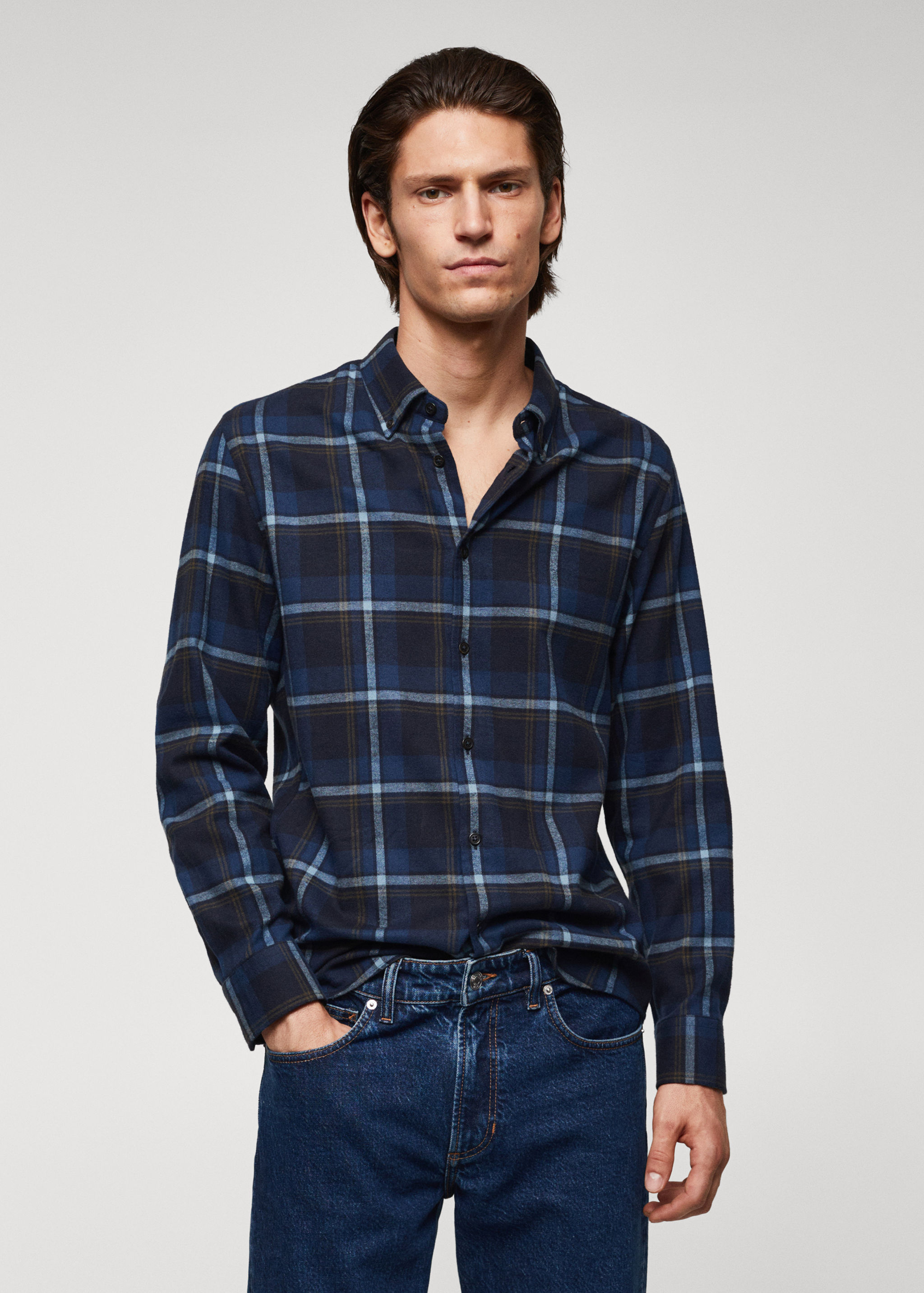 Camisa regular fit franel·la quadres - Pla mig