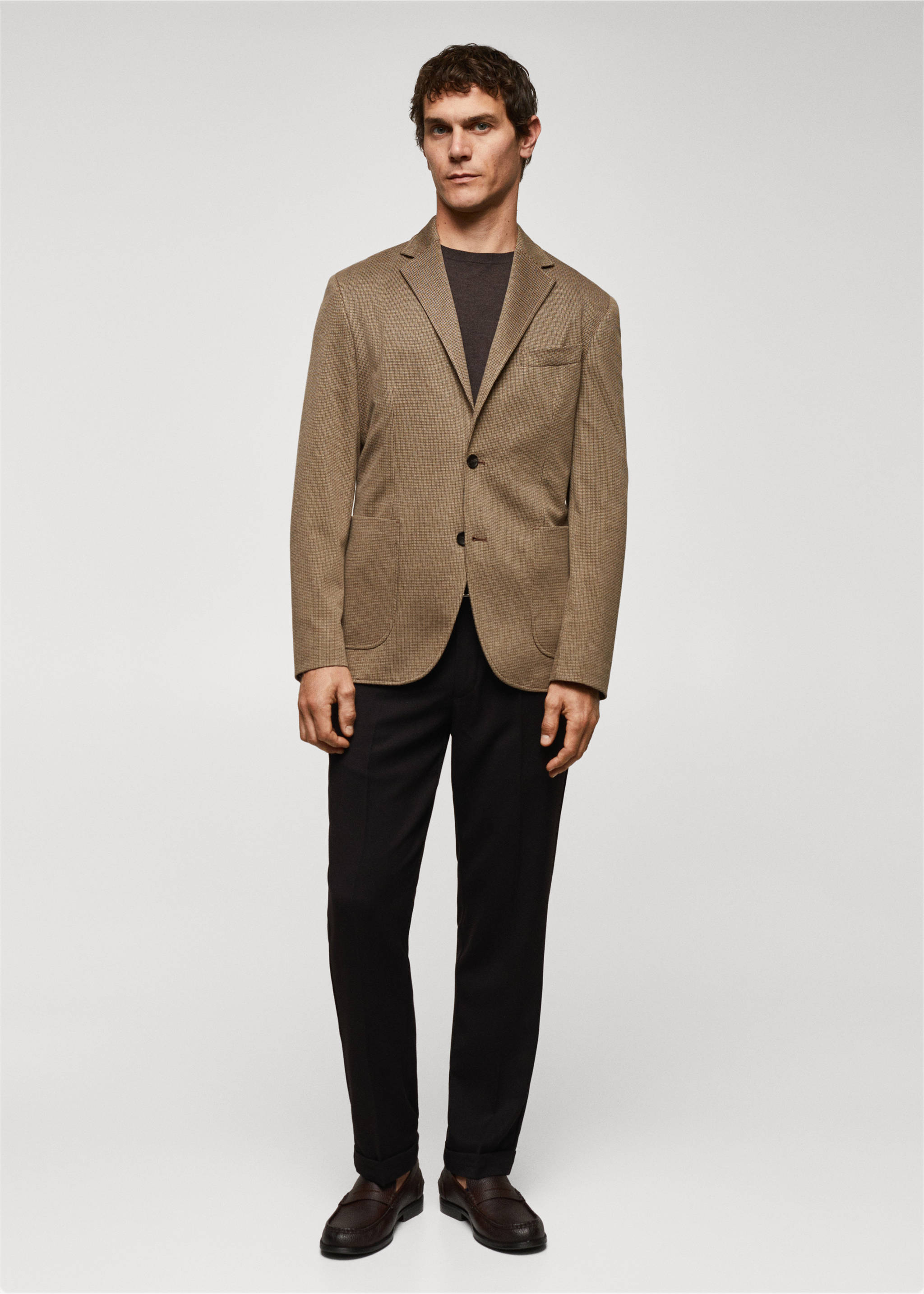 Slim Fit-Sakko mit Mikro-Hahnentrittmuster - Allgemeine Ansicht, Beige. Ref: 57065960-00.