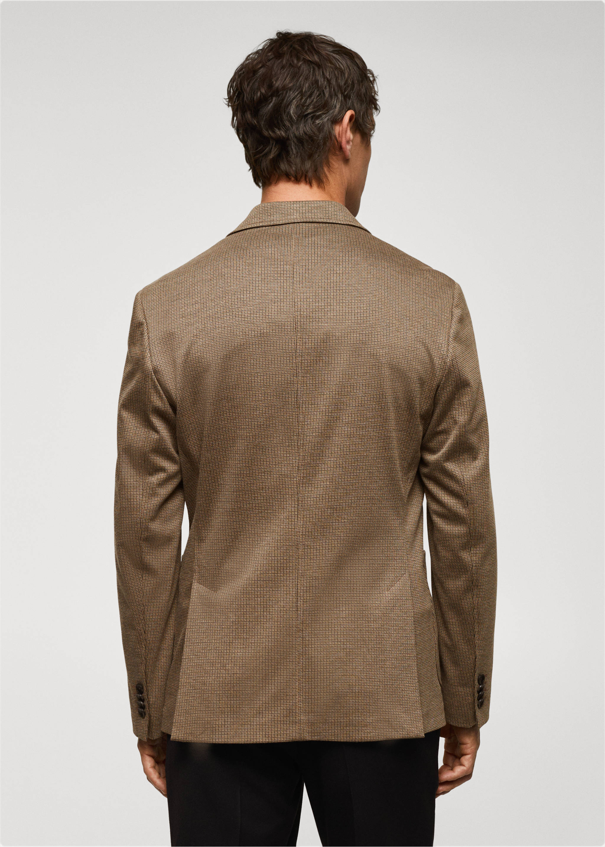 Slim Fit-Sakko mit Mikro-Hahnentrittmuster - Rückseite des Artikels, Beige. Ref: 57065960-00.