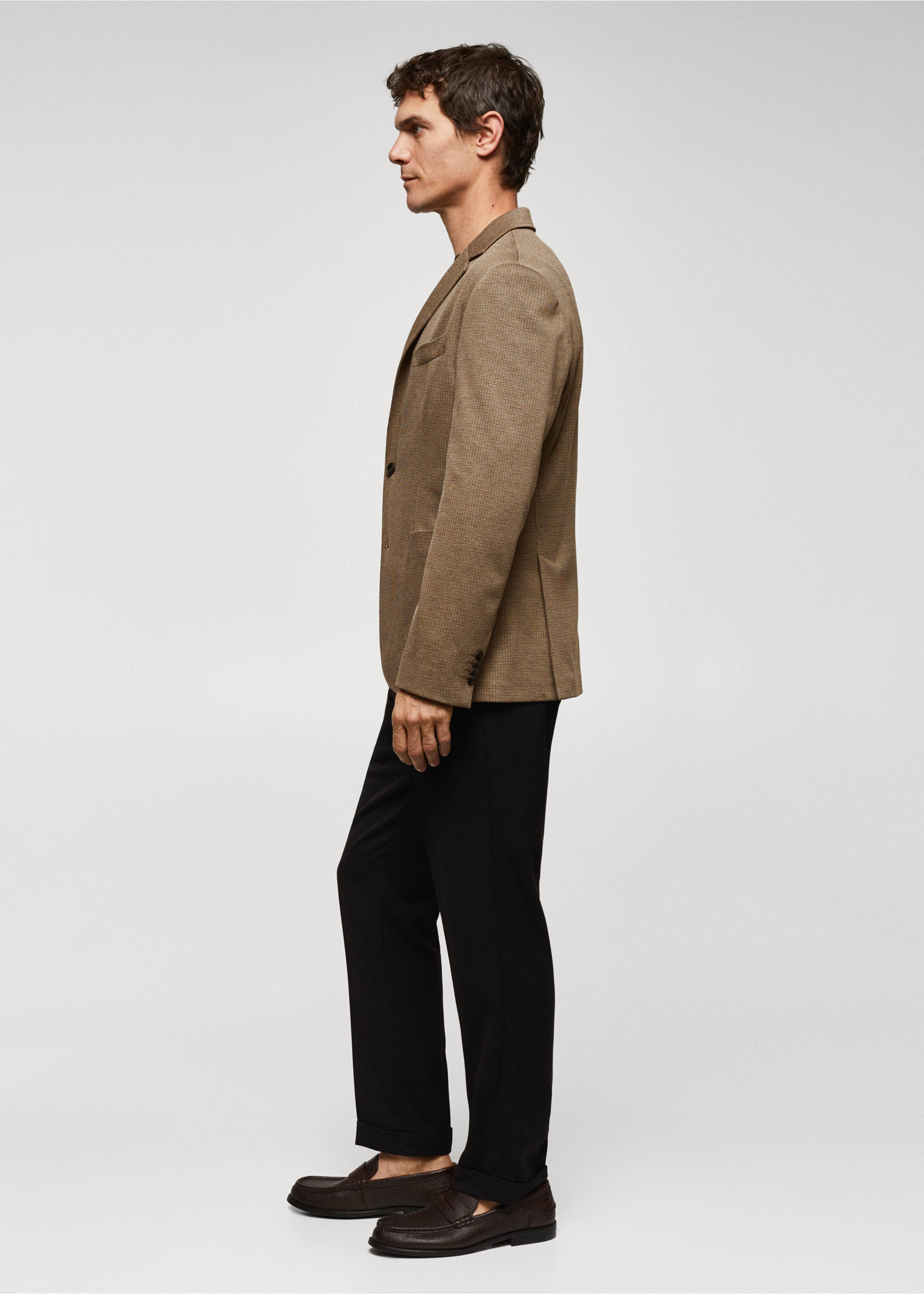 Slim Fit-Sakko mit Mikro-Hahnentrittmuster - Detail des Artikels 2, Beige. Ref: 57065960-00.