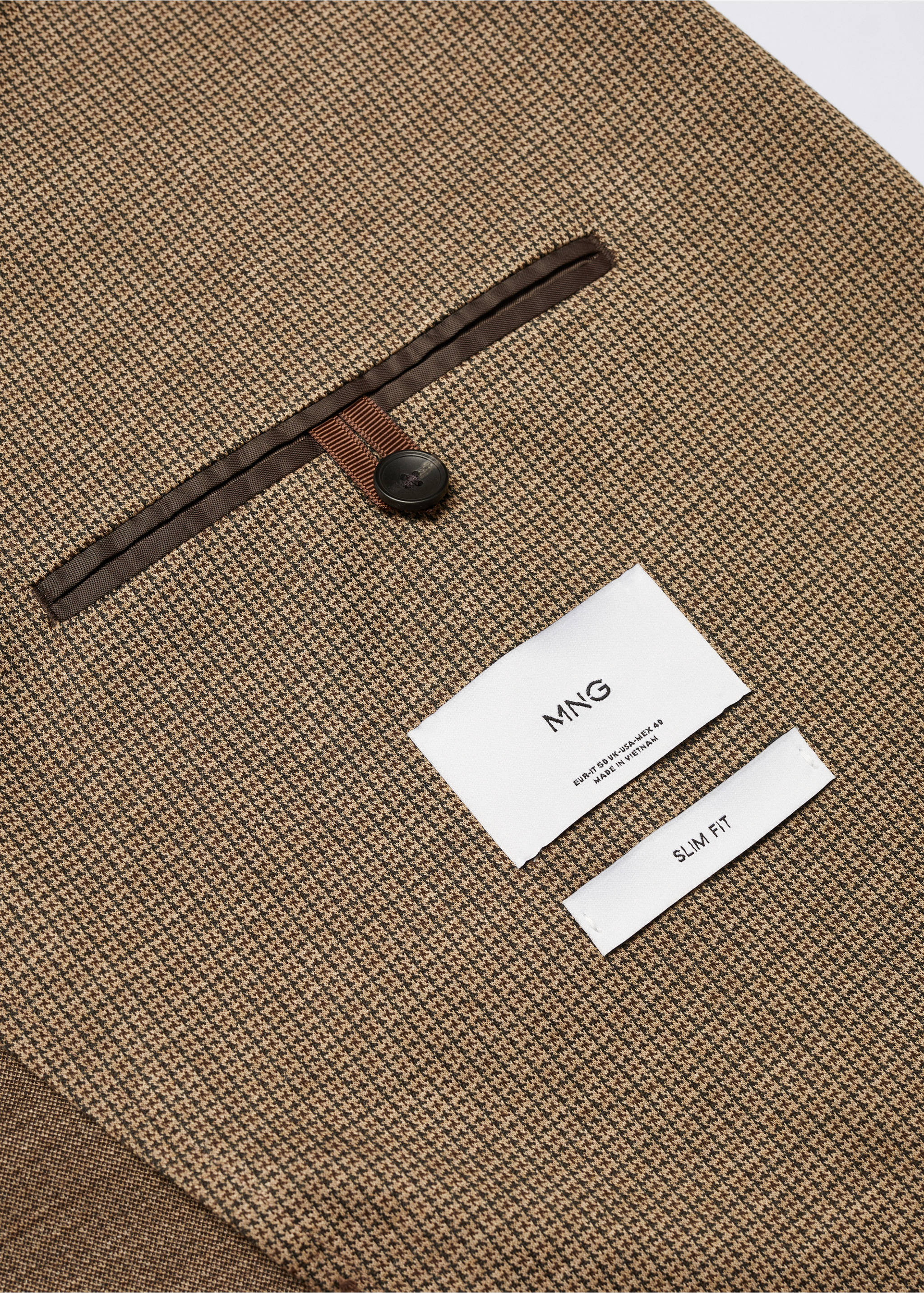 Slim Fit-Sakko mit Mikro-Hahnentrittmuster - Detail des Artikels 8, Beige. Ref: 57065960-00.