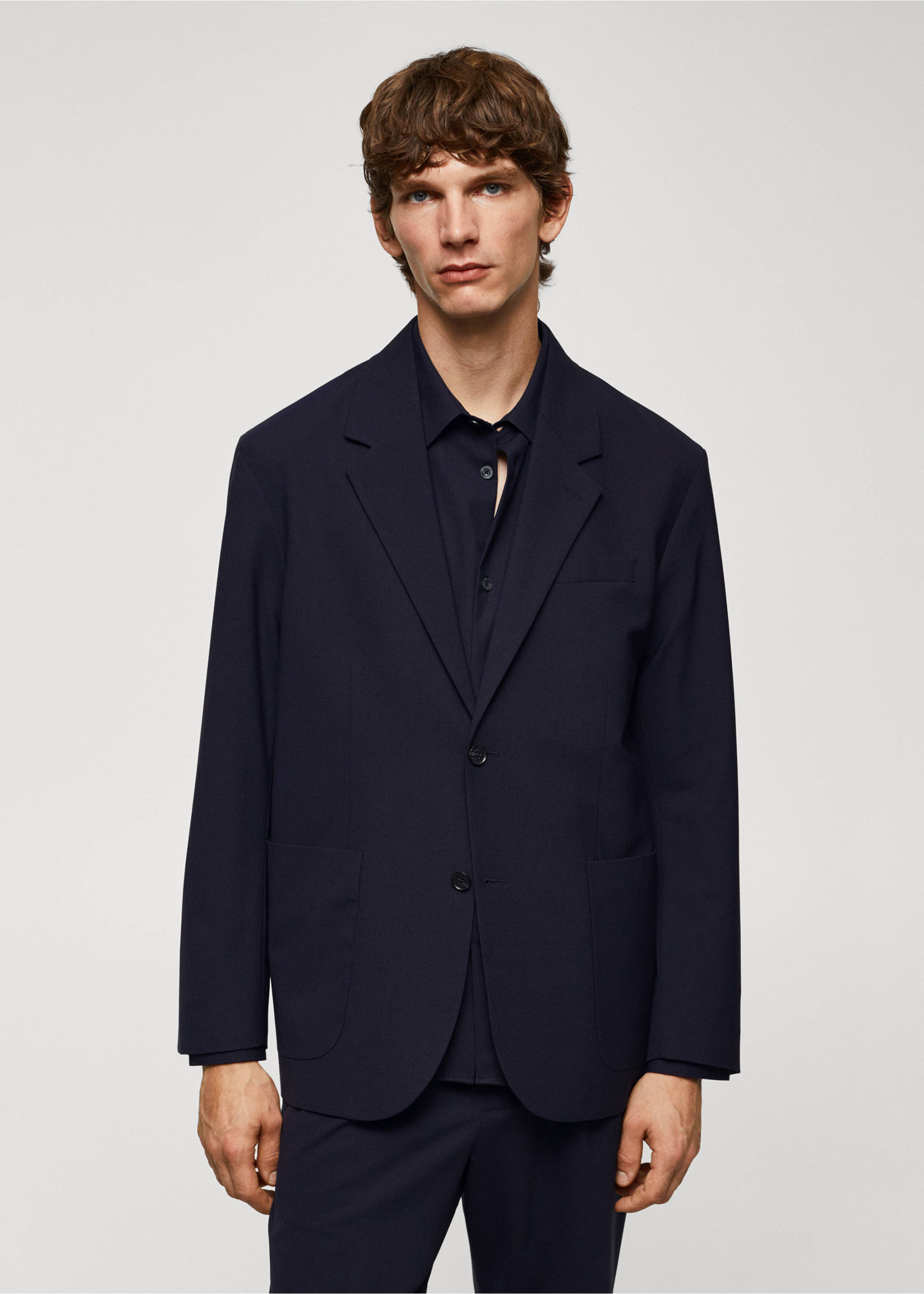 Relaxed Fit-Blazer aus Wolle - Mittlere Ansicht, Marineblau. Ref: 57065961-00.