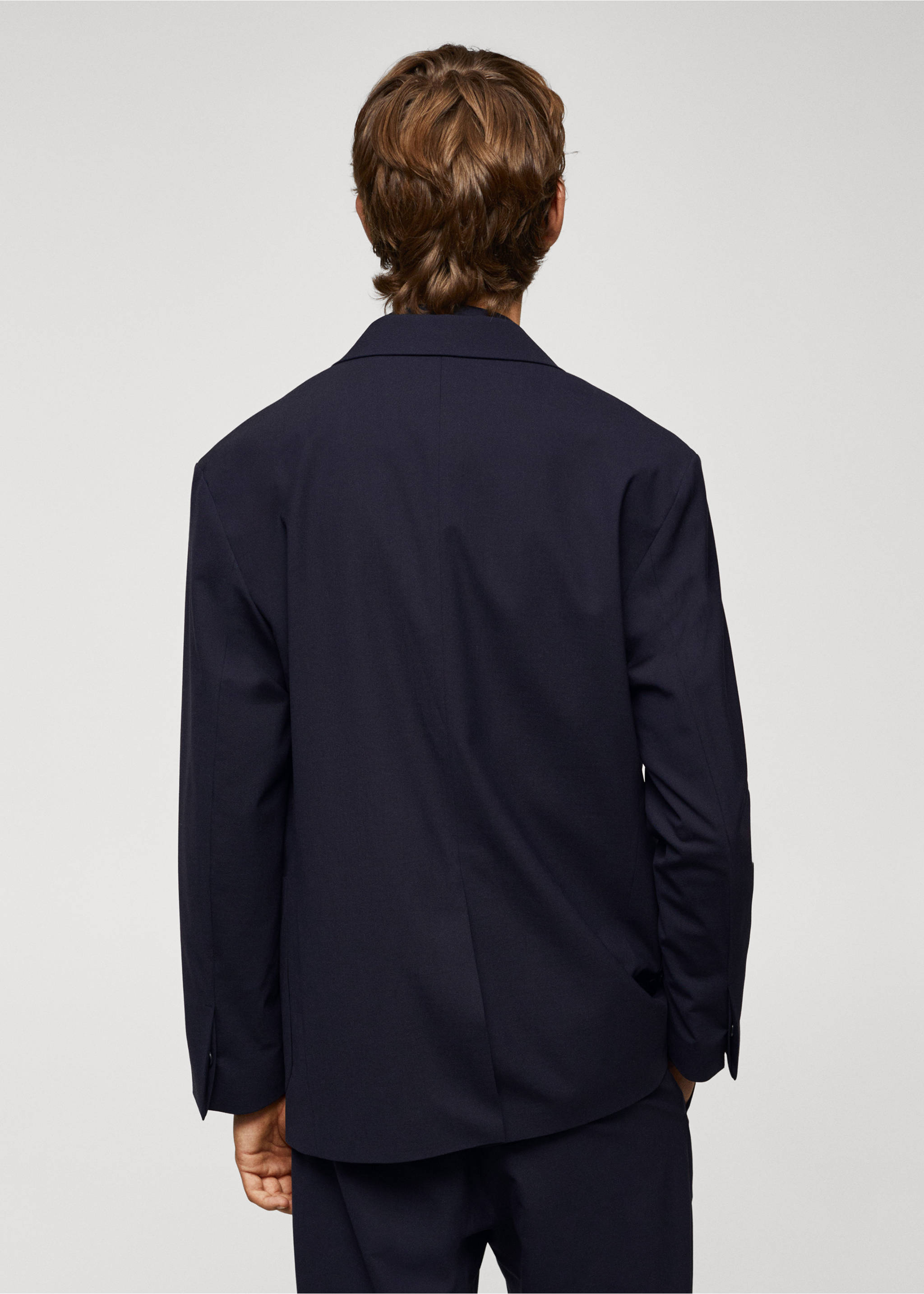 Relaxed Fit-Blazer aus Wolle - Rückseite des Artikels, Marineblau. Ref: 57065961-00.