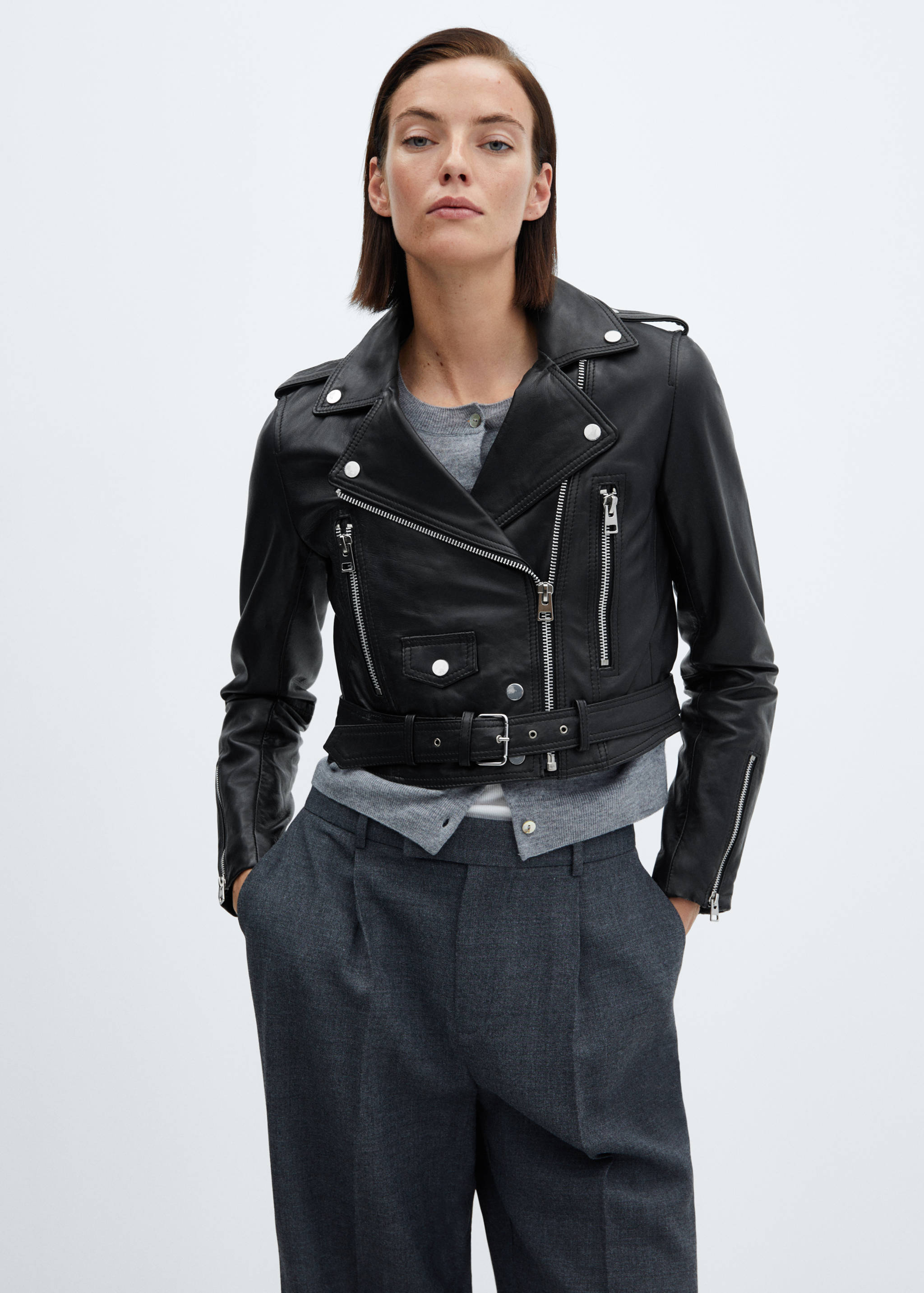 Zipper leather biker jacket - Medium plane
