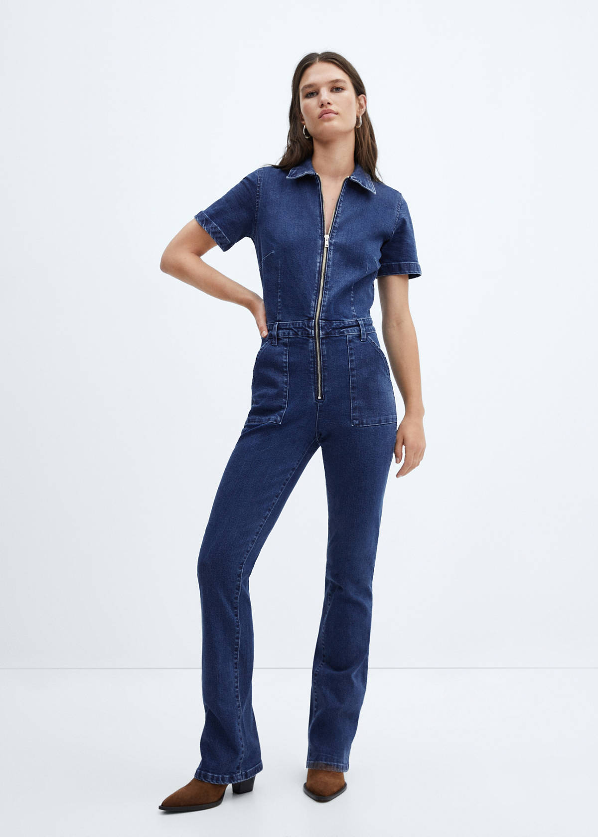 Denim zipper jumpsuit