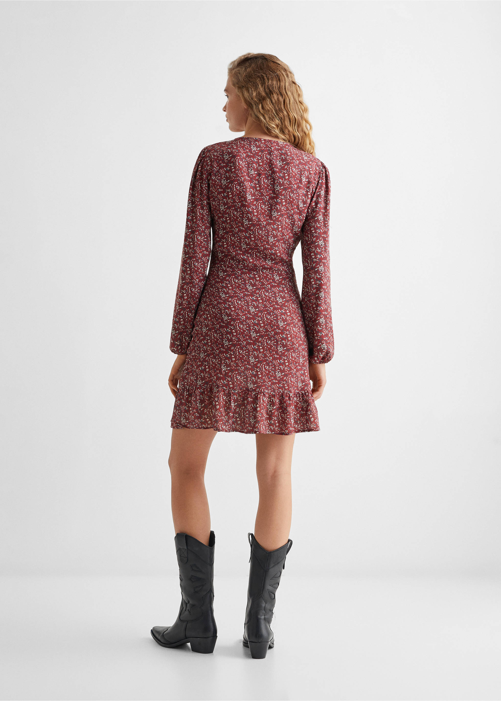 Ruched detail flower dress - Reverse of the article, Maroon. Ref: 57066020-00.