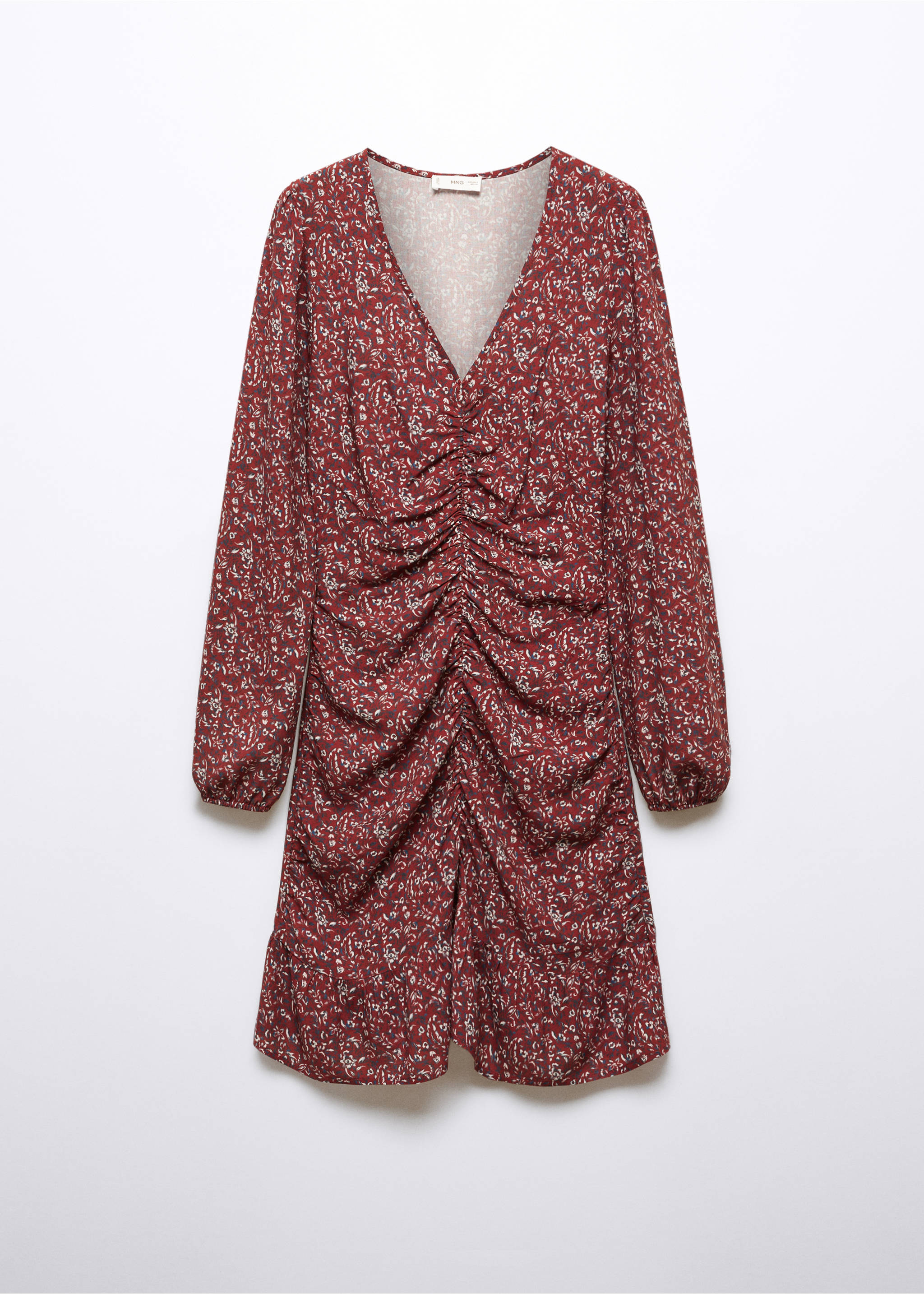 Ruched detail flower dress - Article without model, Maroon. Ref: 57066020-00.