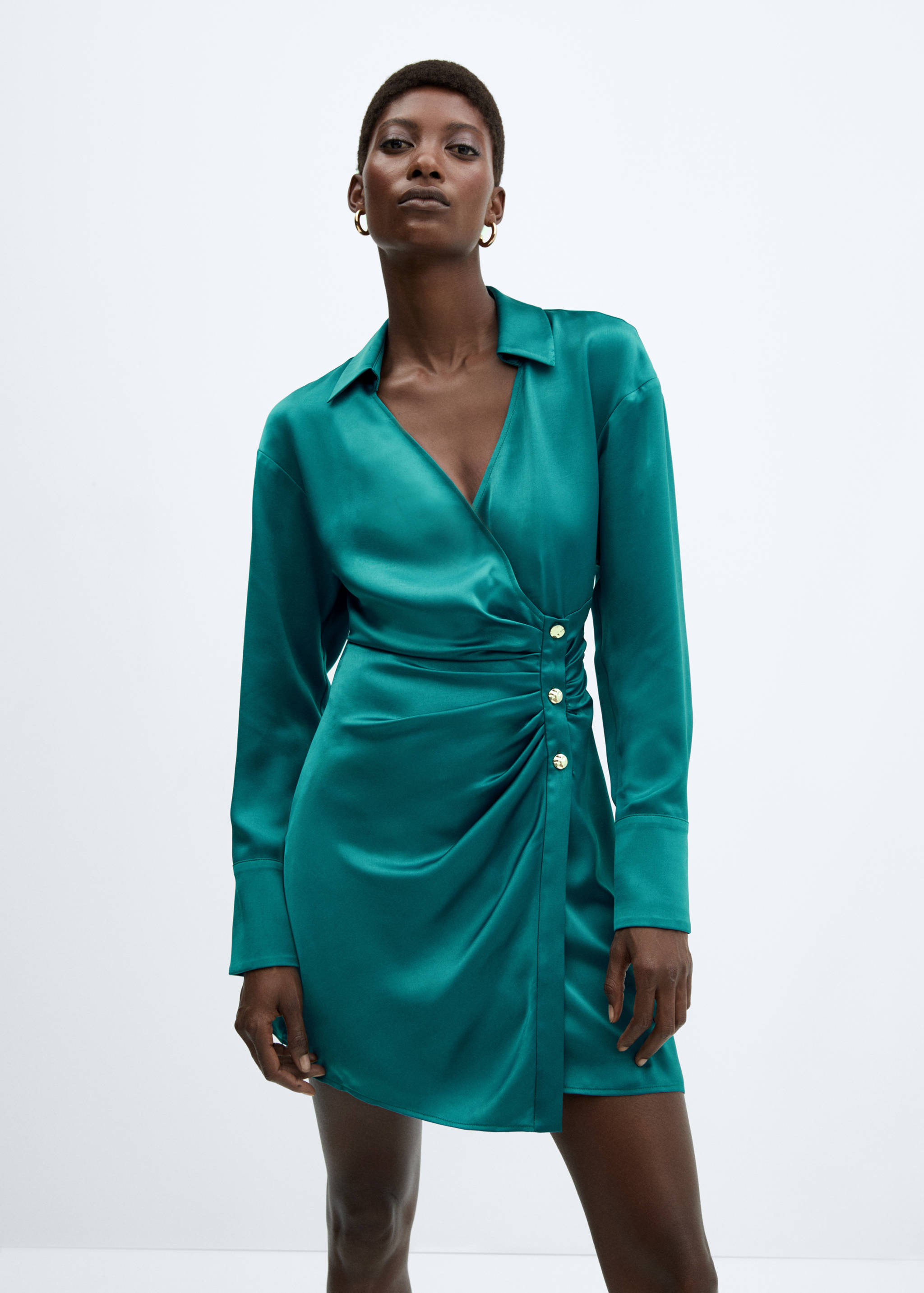 Triple-button satin dress - Medium plane