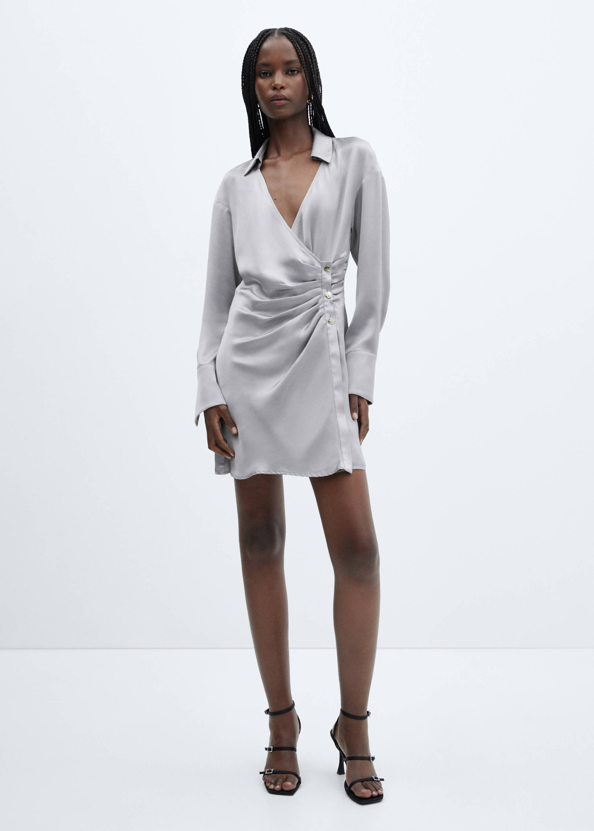 Triple-button satin dress - General plane