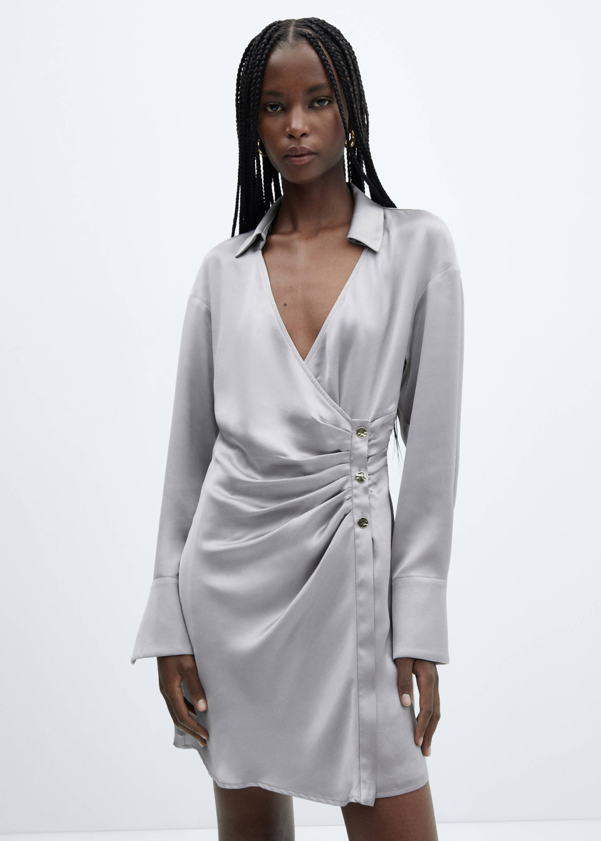 Triple-button satin dress - Medium plane