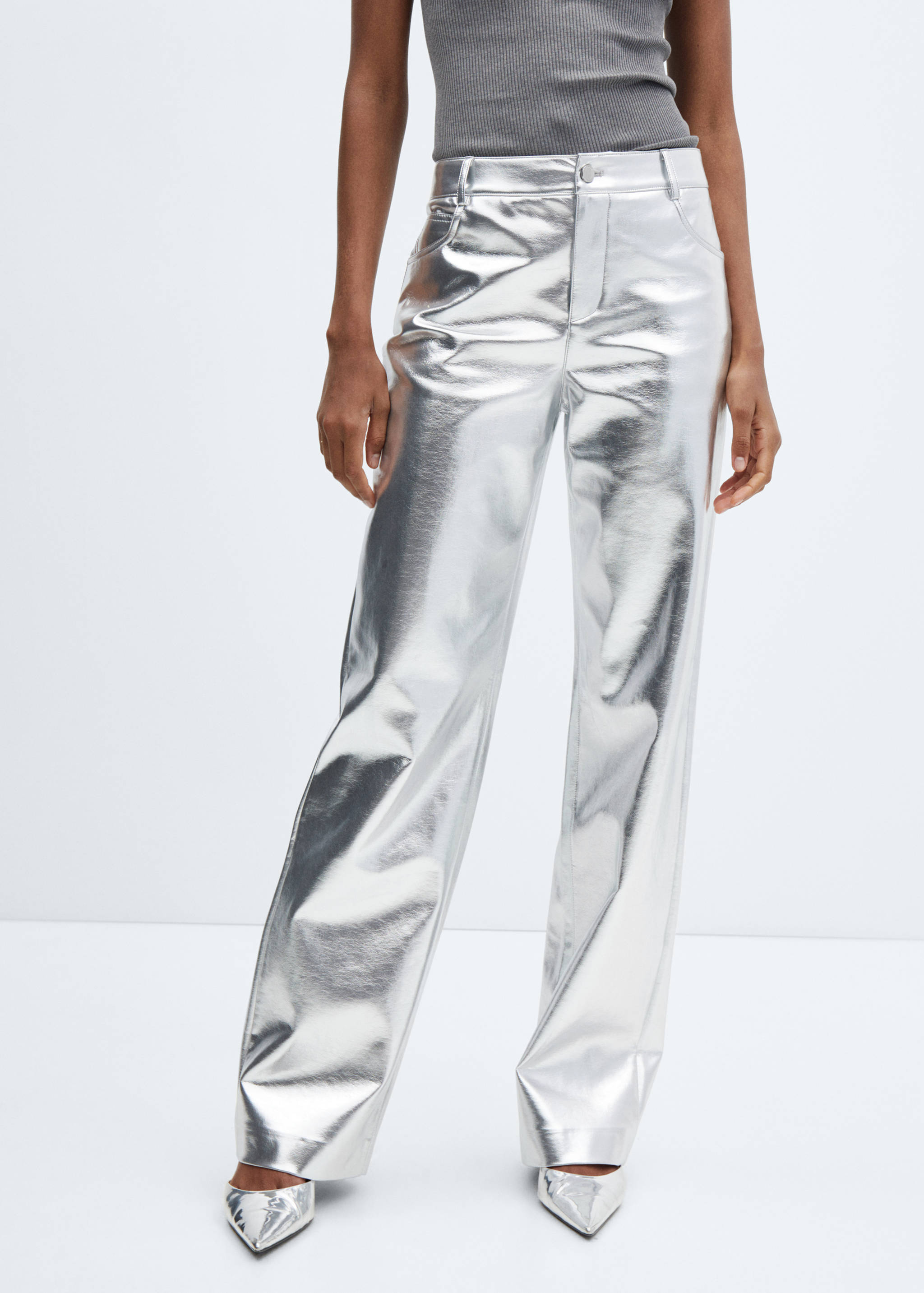 Metallic faux-leather trousers - Medium plane