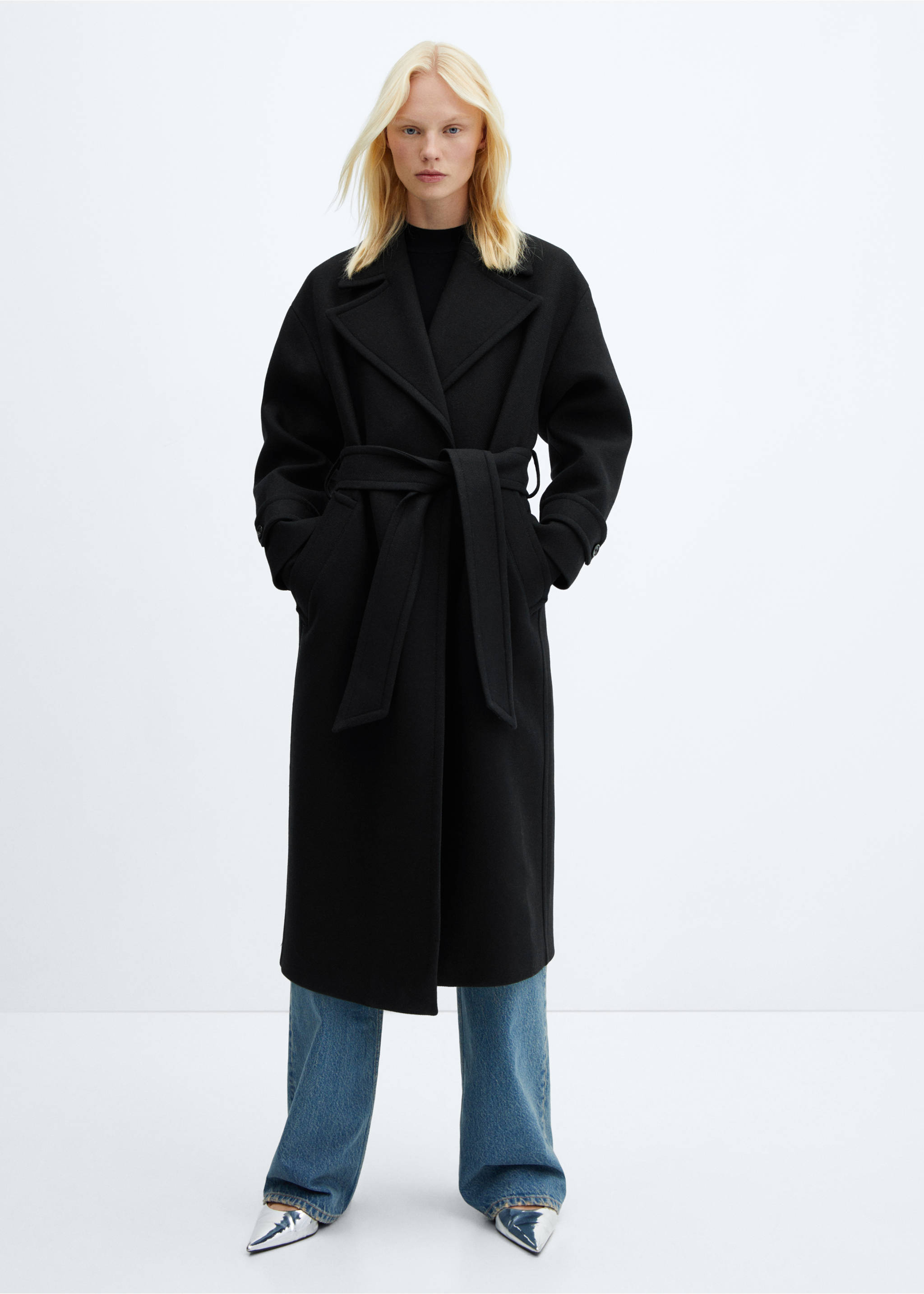 Manteco wool coat with oversized lapels - General plane, Black. Ref: 57066727-00.
