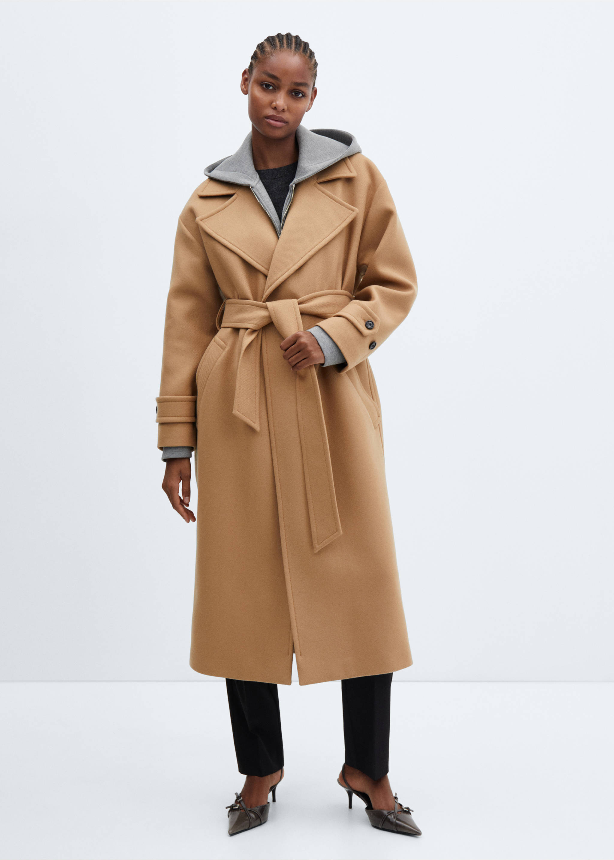 Manteco wool coat with oversized lapels - General plane, Medium Brown. Ref: 57066728-00.