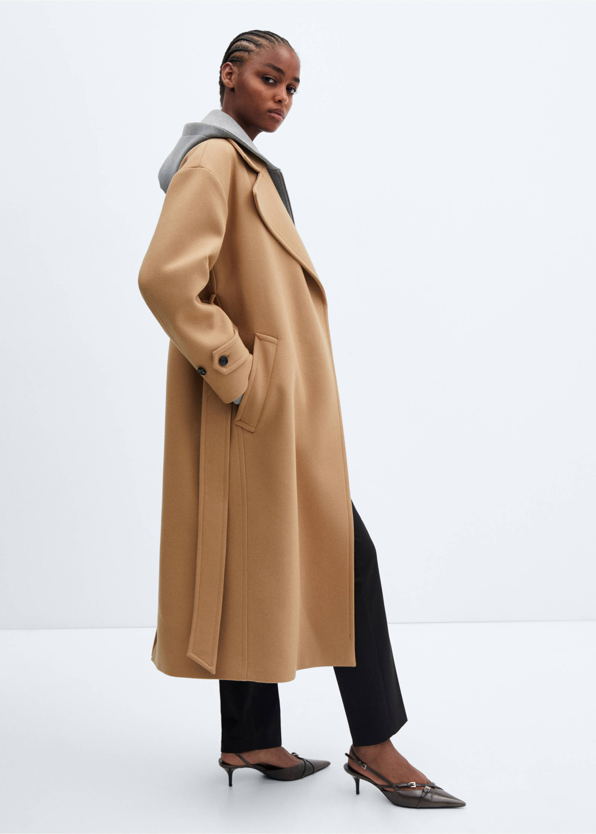Manteco wool coat with oversized lapels - Details of the article 2, Medium Brown. Ref: 57066728-00.