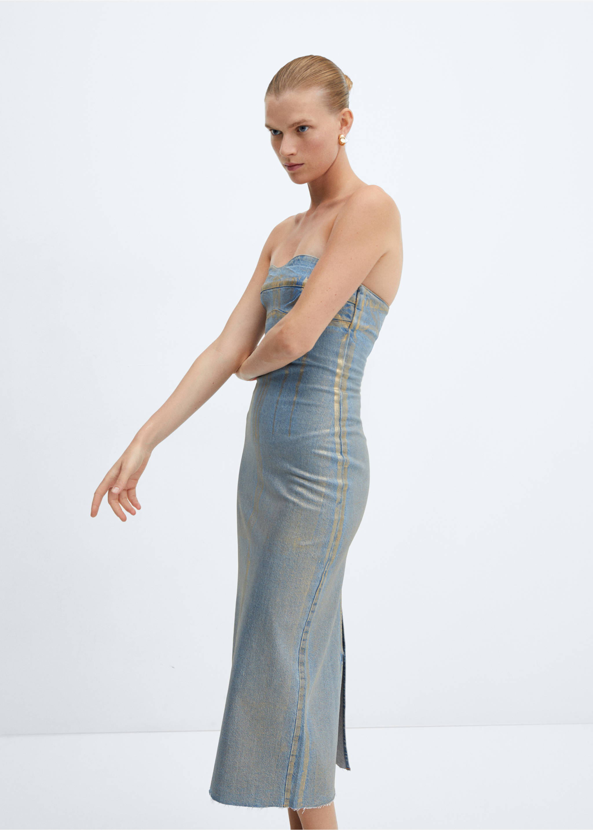 Vestido vaquero foil - Plano medio, Oro. Ref: 57067126-00.
