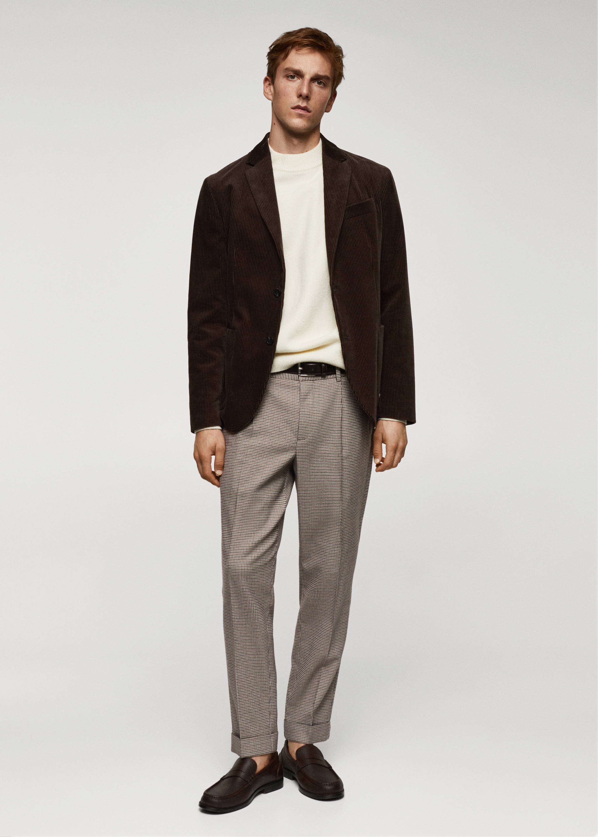 Micro-houndstooth wool-blend slim-fit pants - General plane