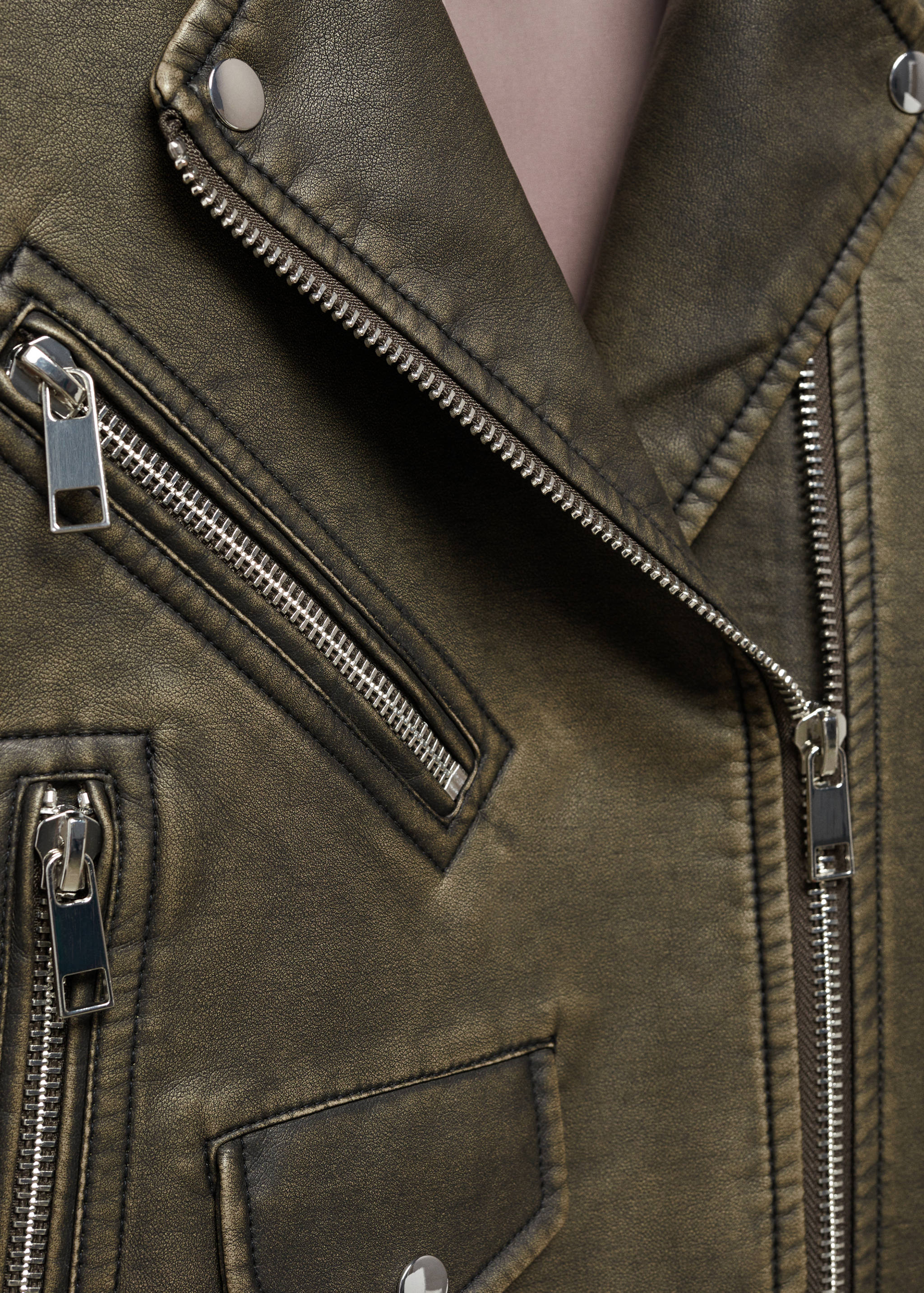 Oversized worn-effect biker jacket - Details of the article 8