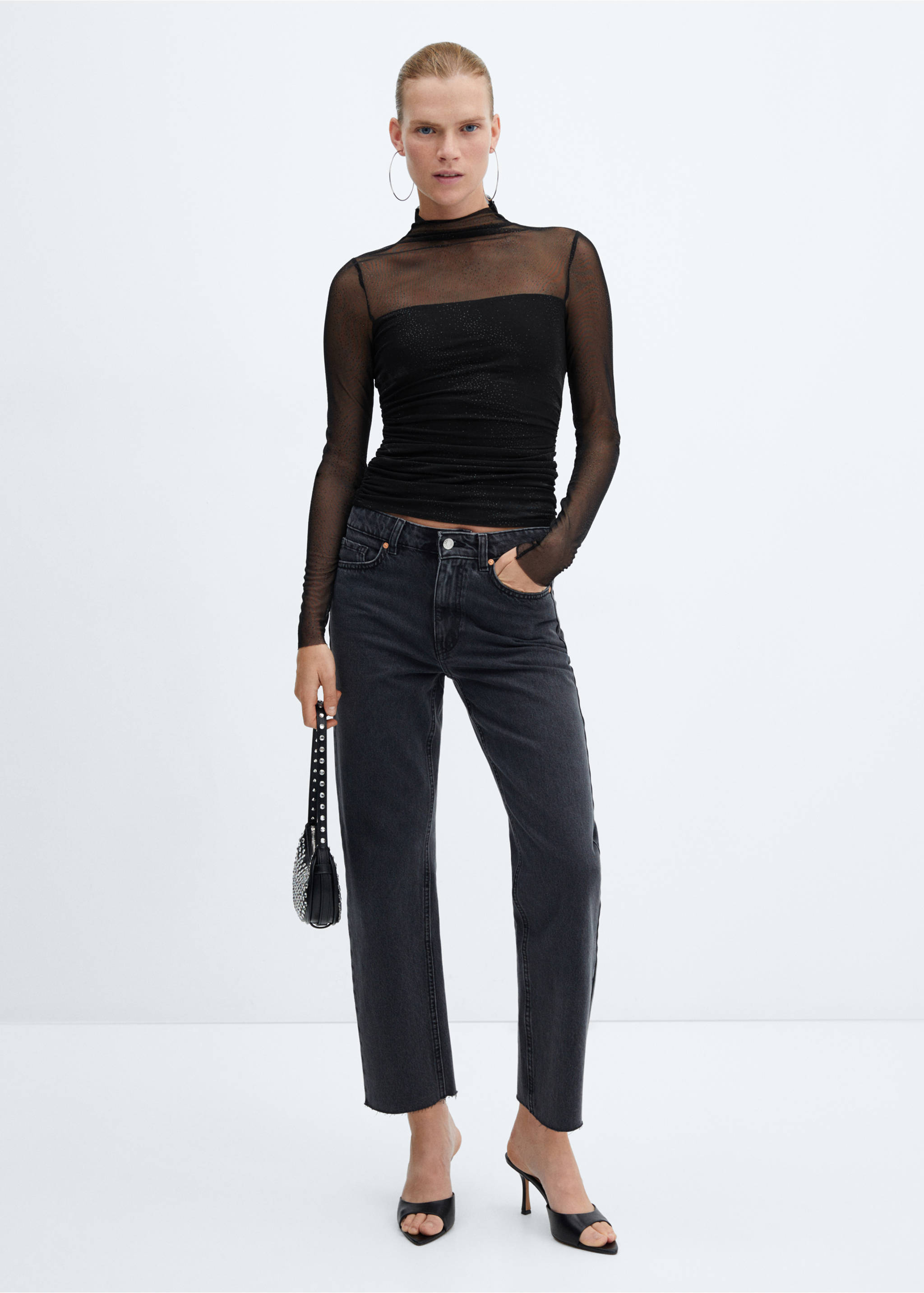 Sparkly mesh t-shirt - General plane, Black. Ref: 57067732-00.