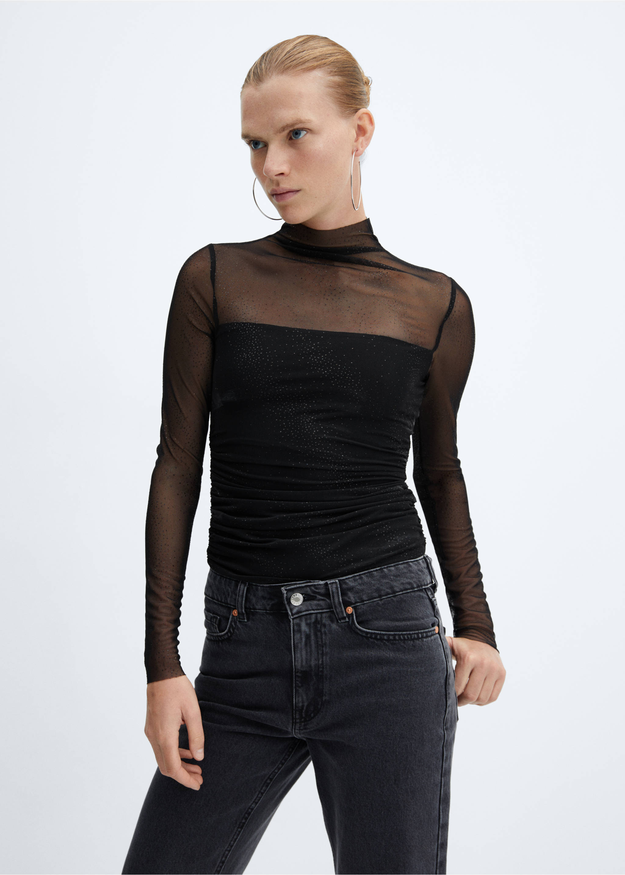Sparkly mesh t-shirt - Medium plane, Black. Ref: 57067732-00.