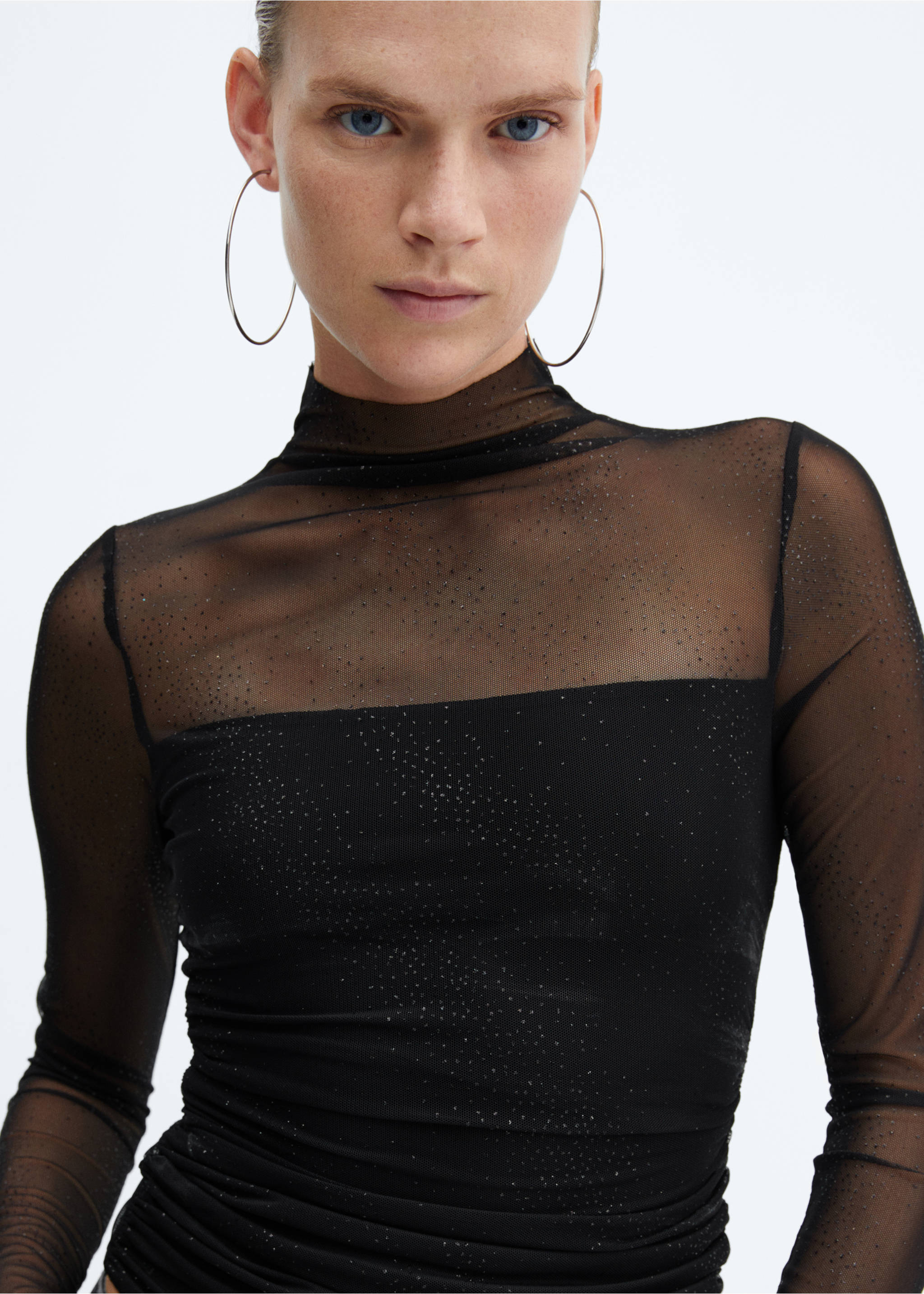 Sparkly mesh t-shirt - Details of the article 1, Black. Ref: 57067732-00.