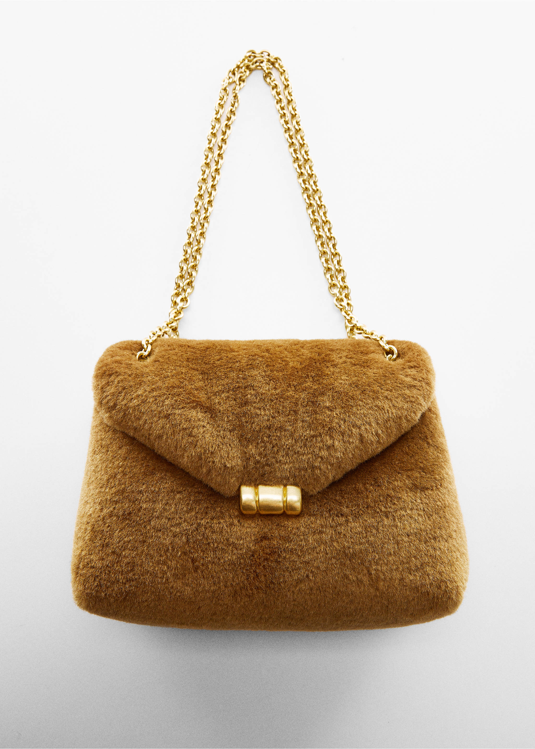 Quilted fur-effect bag - Details of the article 5, Brown. Ref: 57067748-00.
