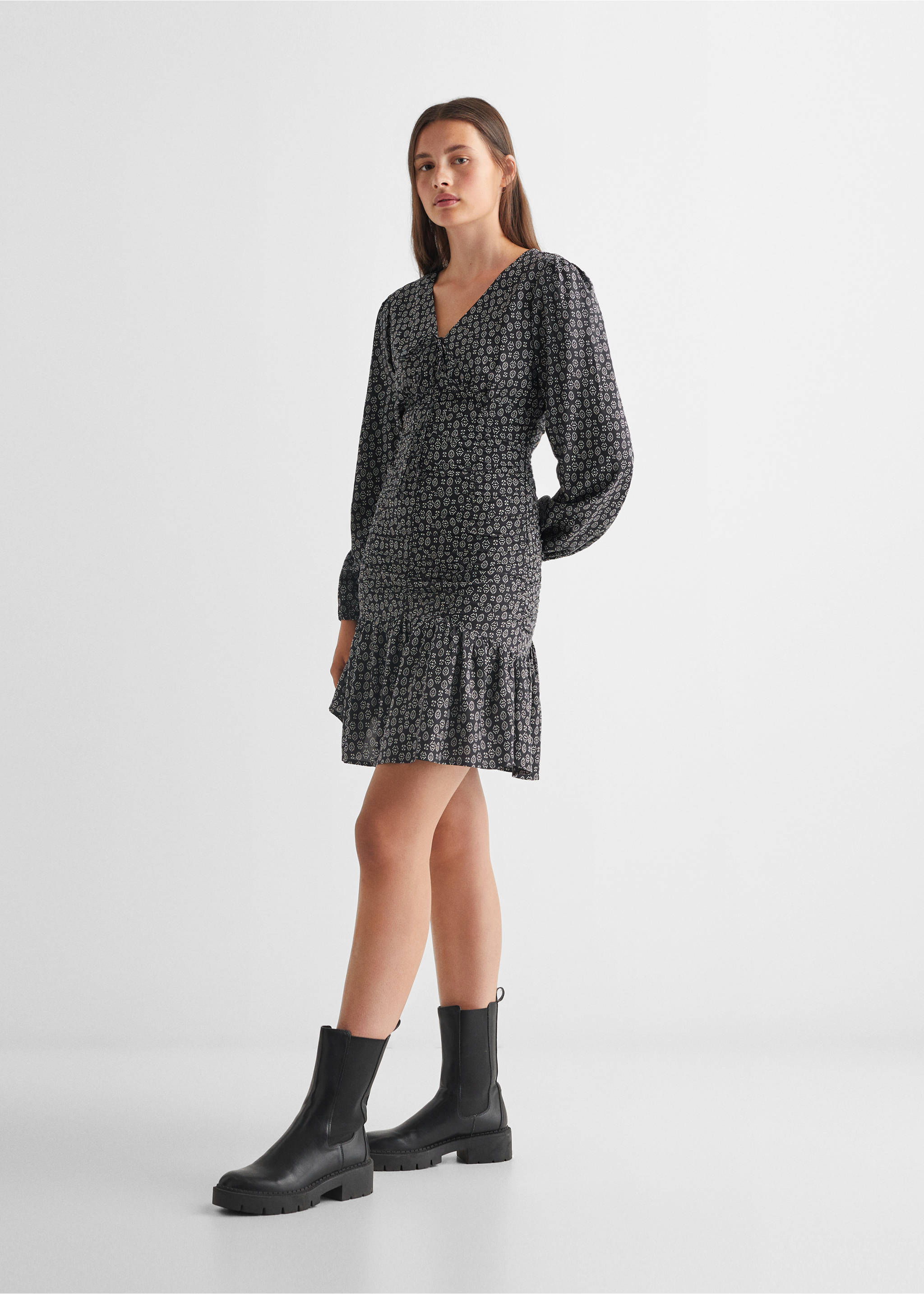 Ruffled printed dress - General plane, Black. Ref: 57067899-00.